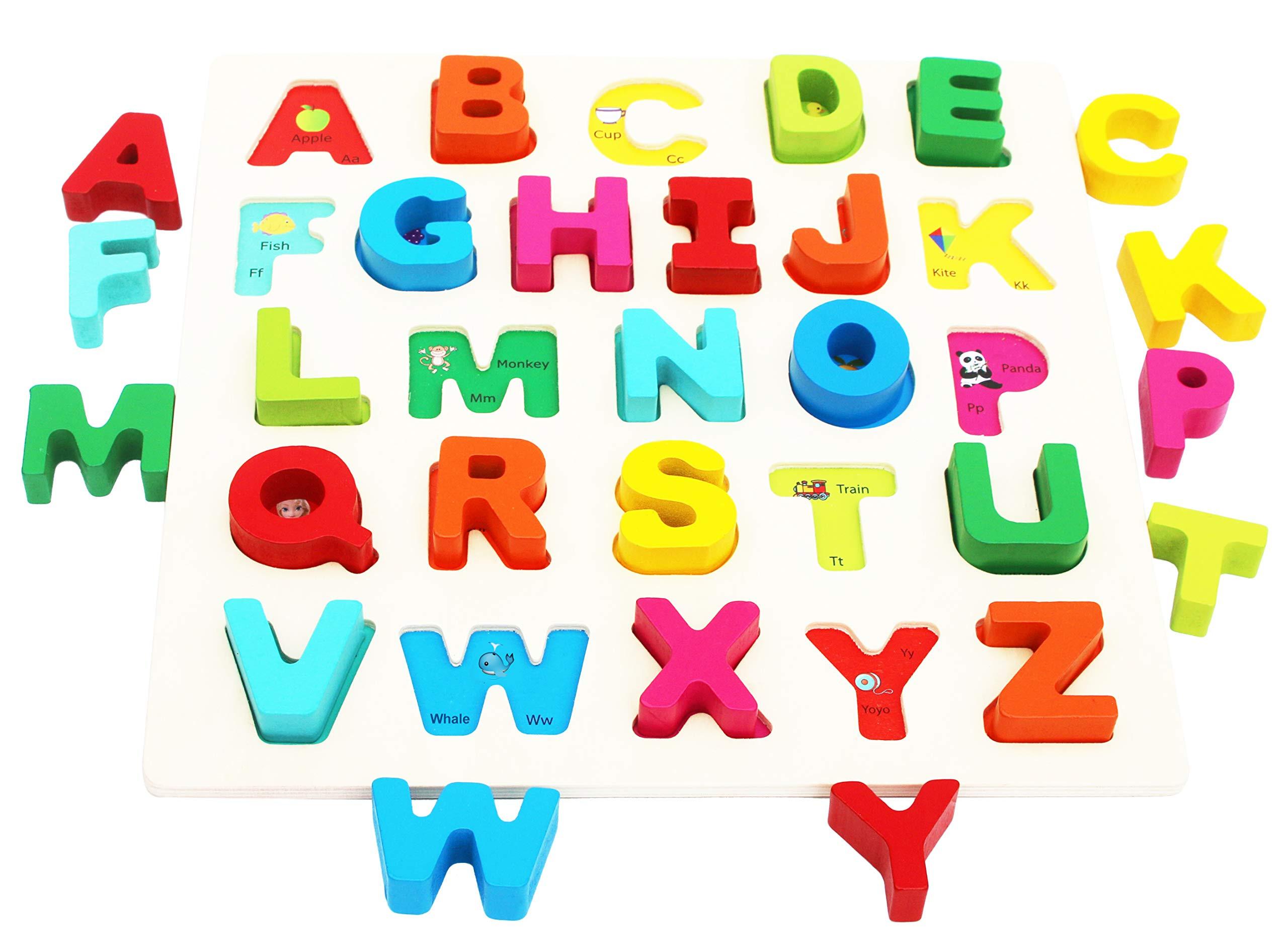 Activity-board Alphabetisches Holzspielzeug für Kleinkinder - Spielbrett mit großen Buchstaben und englischen Vokabeln - Holzpuzzle