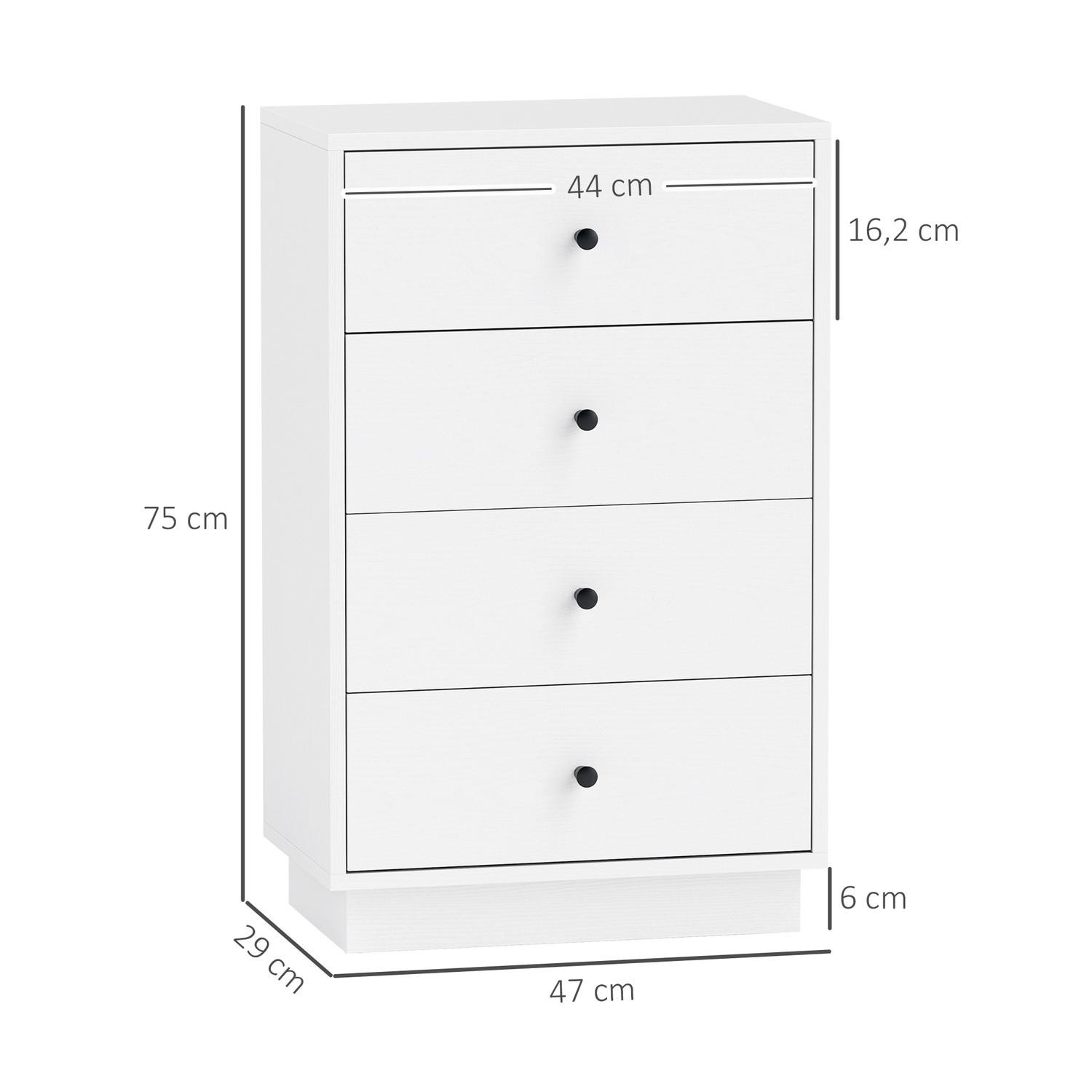Northio Kommode Sideboard mit 4 Schubladen Schrank aus Holzwerkstoff Aufbewahrungsschrank im Modern Stil Schubladenschrank Kommodenschrank für Wohnzimmer Schlafzimmer Flur 47 x 29 x 75 cm Weiß |