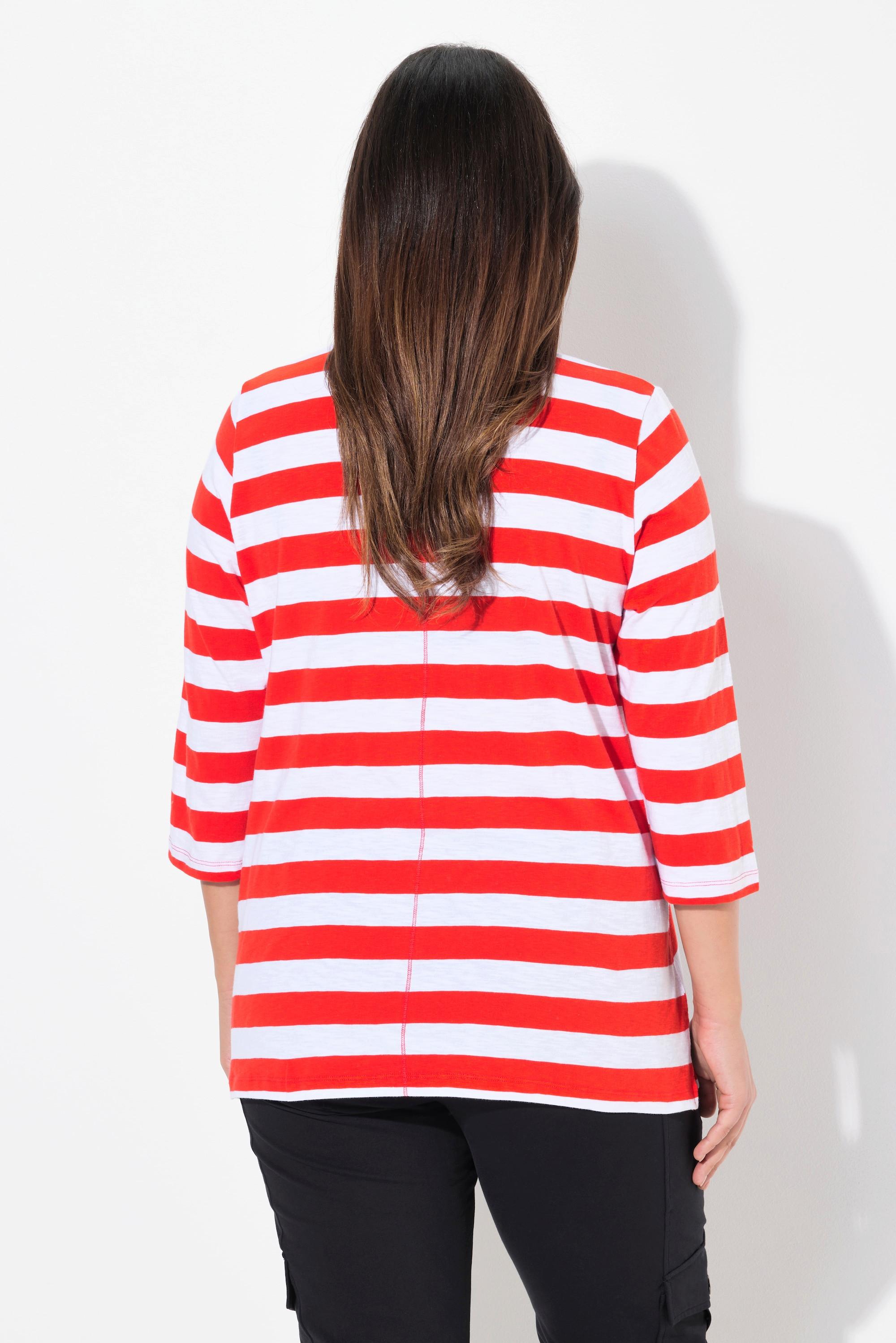 Ulla Popken Ringel verzierte Peperoni Classic V-Ausschnitt 3/4-Arm Shirt