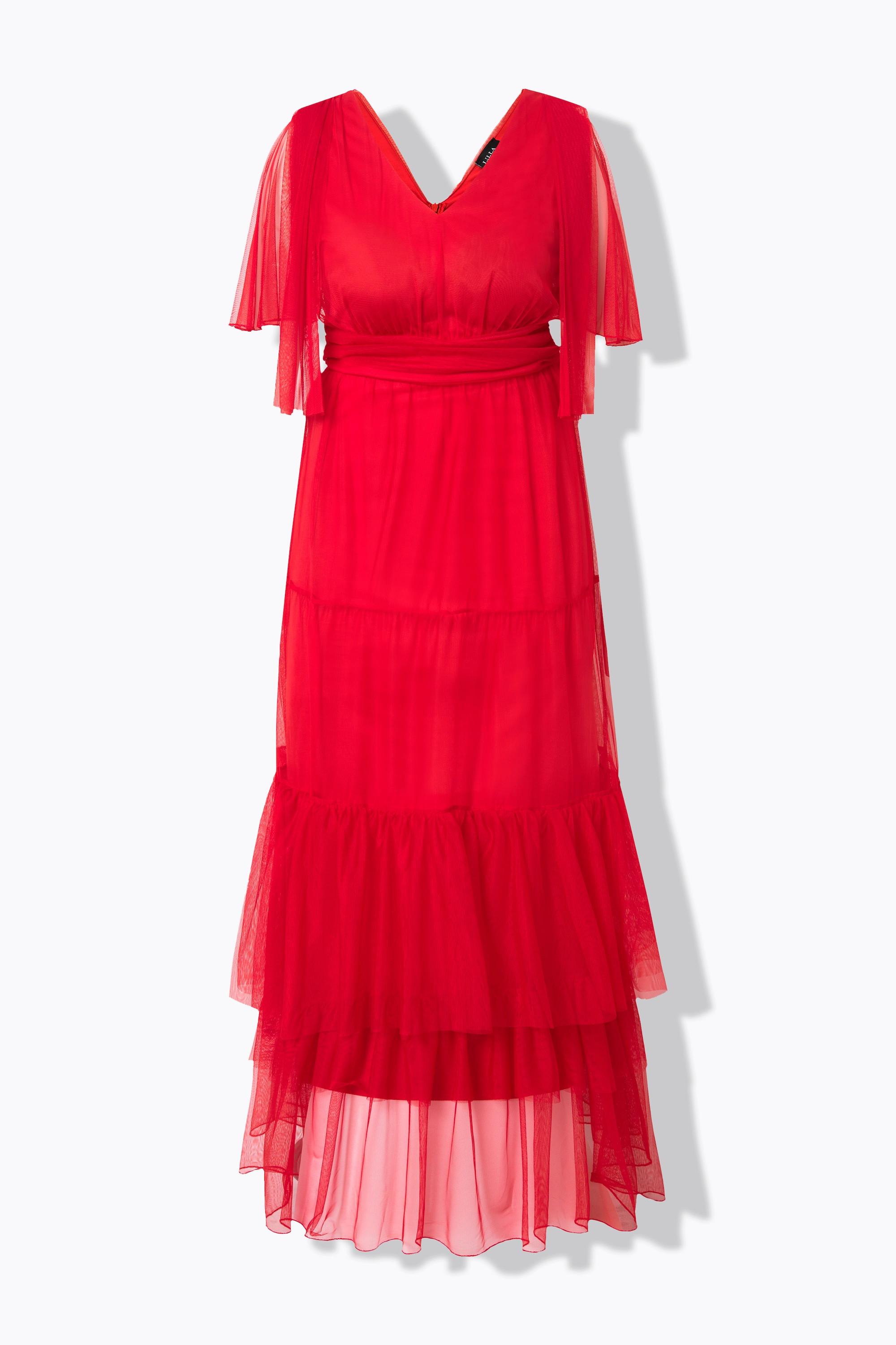 Ulla Popken Maxikleid Mesh Drapierung Fledermaus-Ärmel