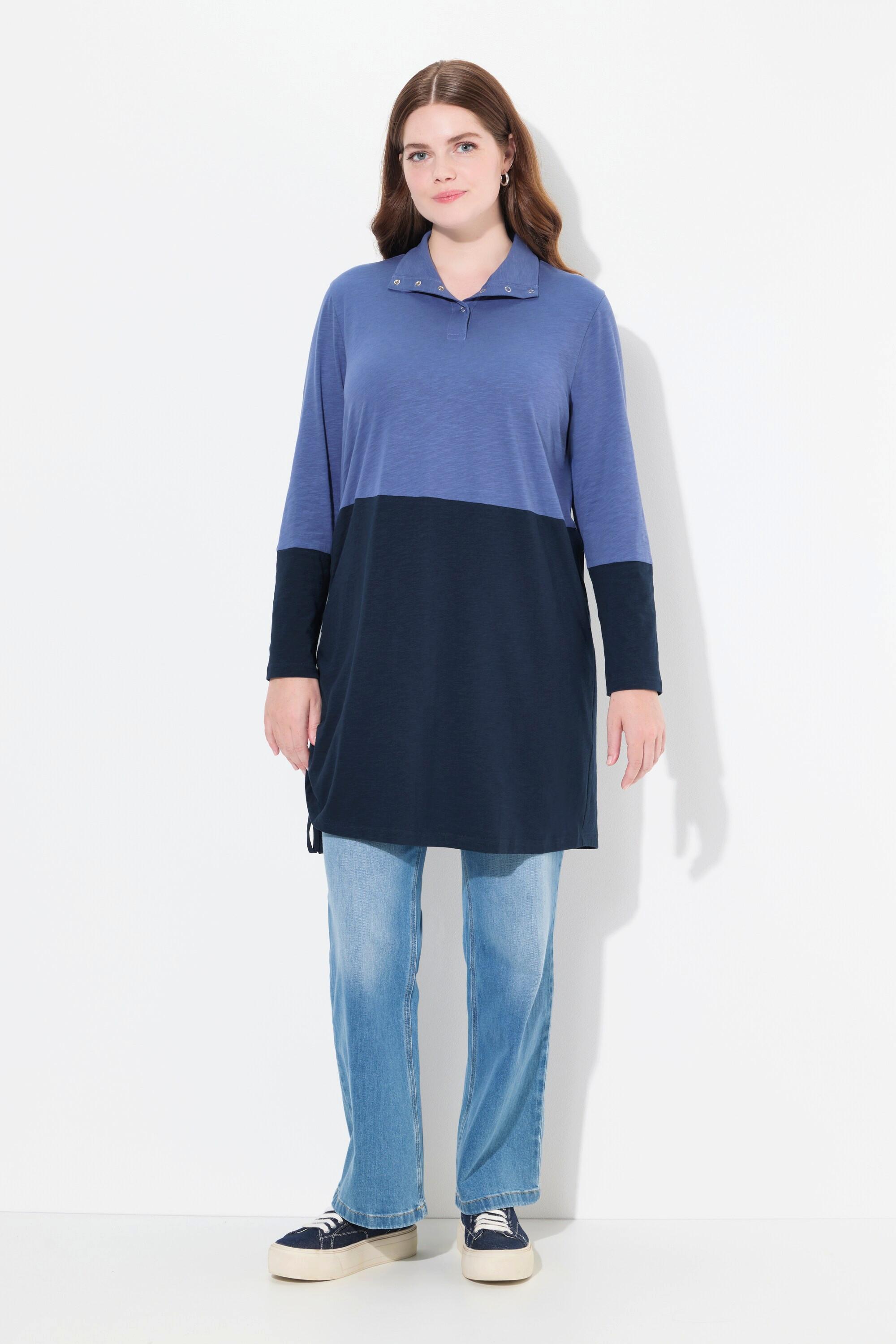 Ulla Popken Longshirt Saumband Stehkragen Langarm Biobaumwolle