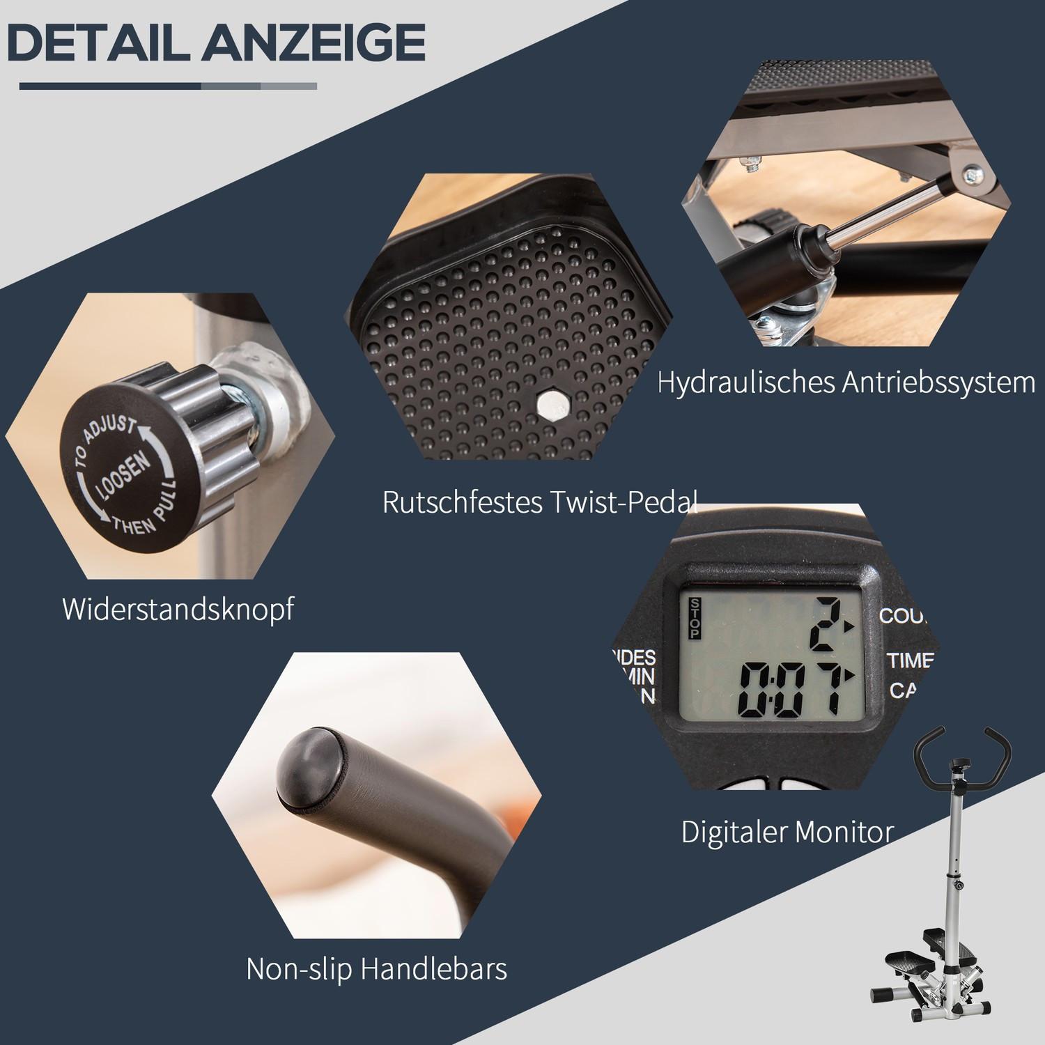 Northio Stepper Handgriff Heimtrainer Fitnessgerät Bein Po-Training Lcd-Bildschirm Verstellbar Geschwindigkeit