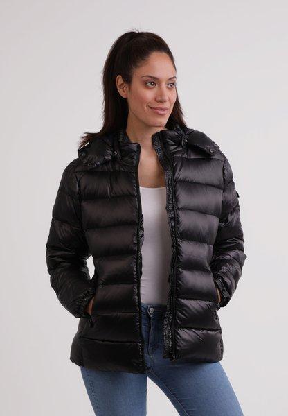 CASH-MERE.CH Daunenjacke mit Kapuze und Kaschmirfutter in glänzender Optik