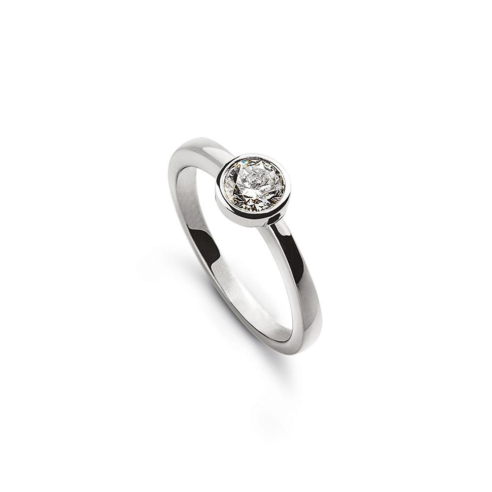 MUAU Schmuck Solitär Ring Zargen-Fassung Weissgold 750, Brillant 0.25ct.
