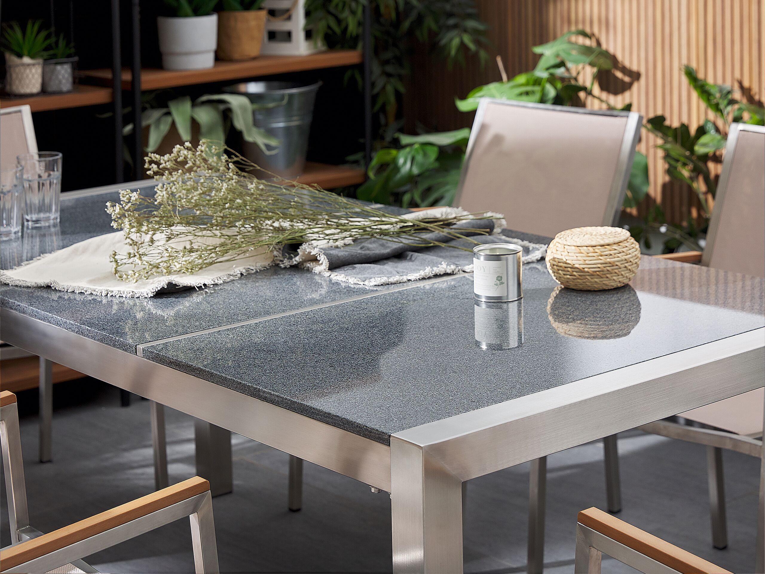 Beliani Gartentisch aus Granit Industriell GROSSETO