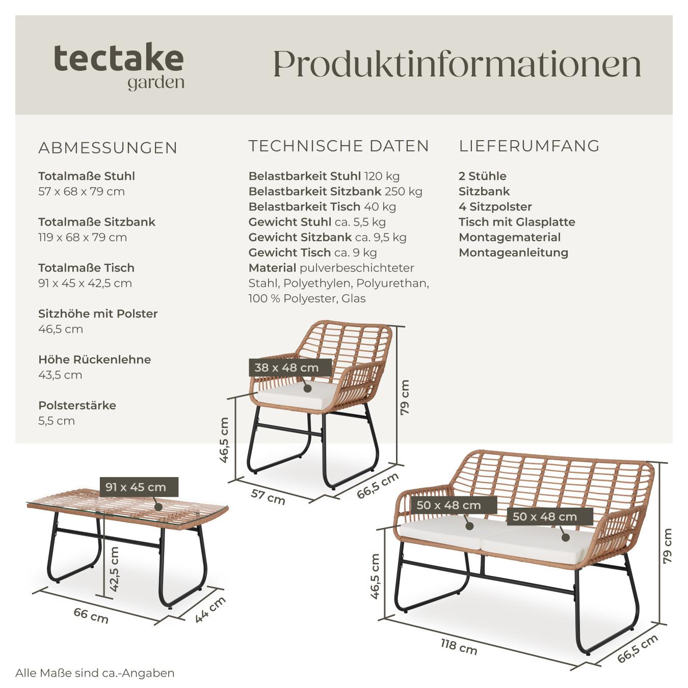 Tectake Rattan Sitzgruppe Molfetta XL für 4 Personen