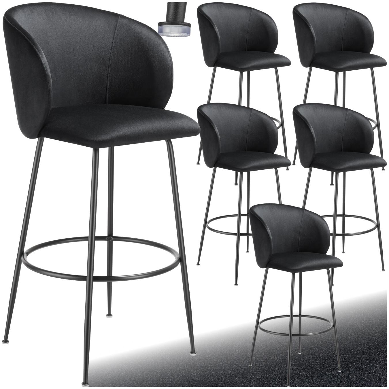 Tectake Barstuhl Luana, mit Rückenlehne, Samtoptik 6er Set