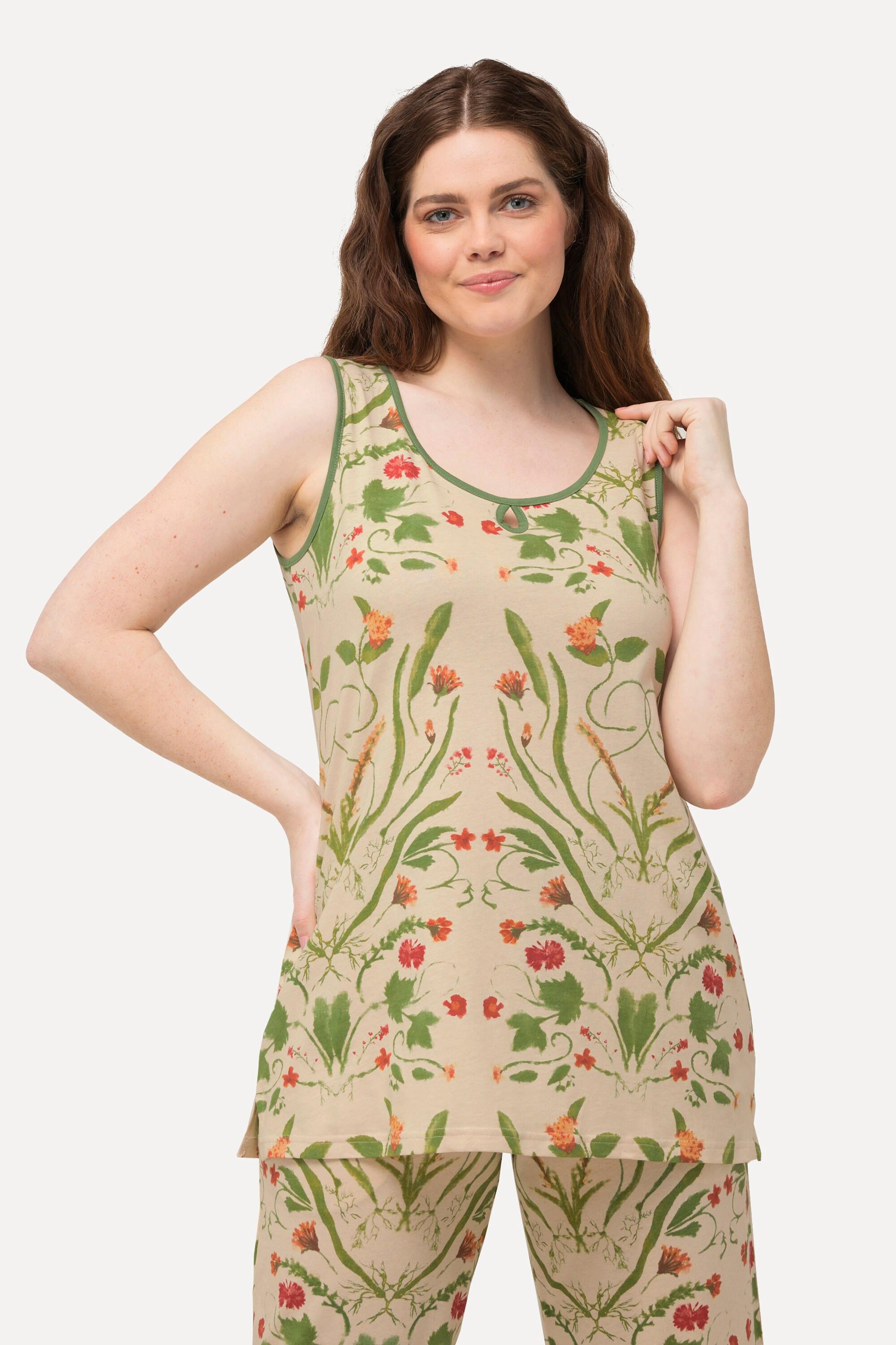 Ulla Popken Pyjamatop, Blüten, Rundhals, ärmellos, Biobaumwolle