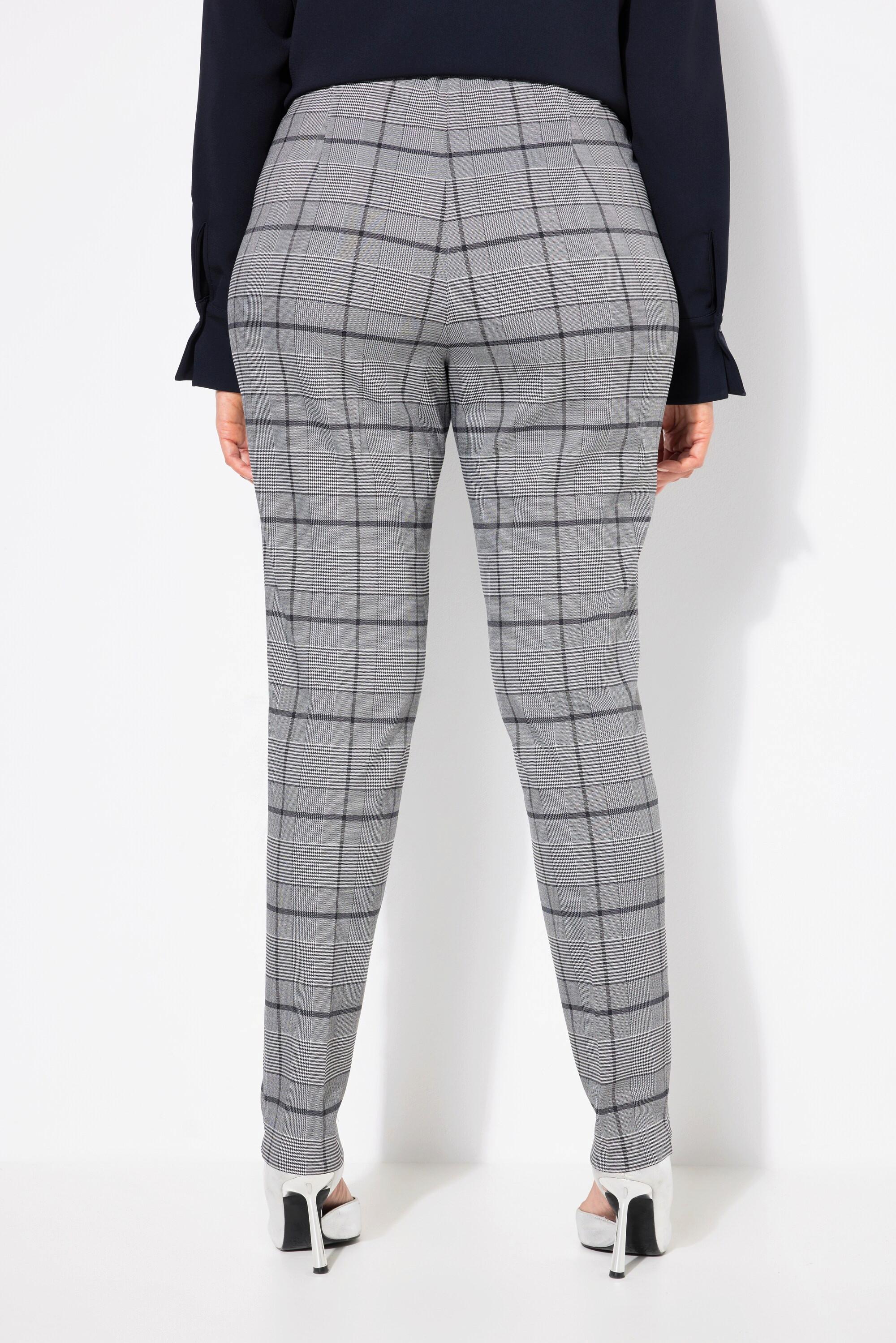 Ulla Popken Hose, kariert, schmales Bein, Bügelfalte, Elastikbund