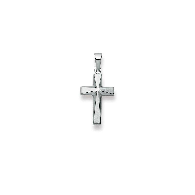 MUAU Schmuck Anhänger Kreuz Weissgold 750, 25x12mm