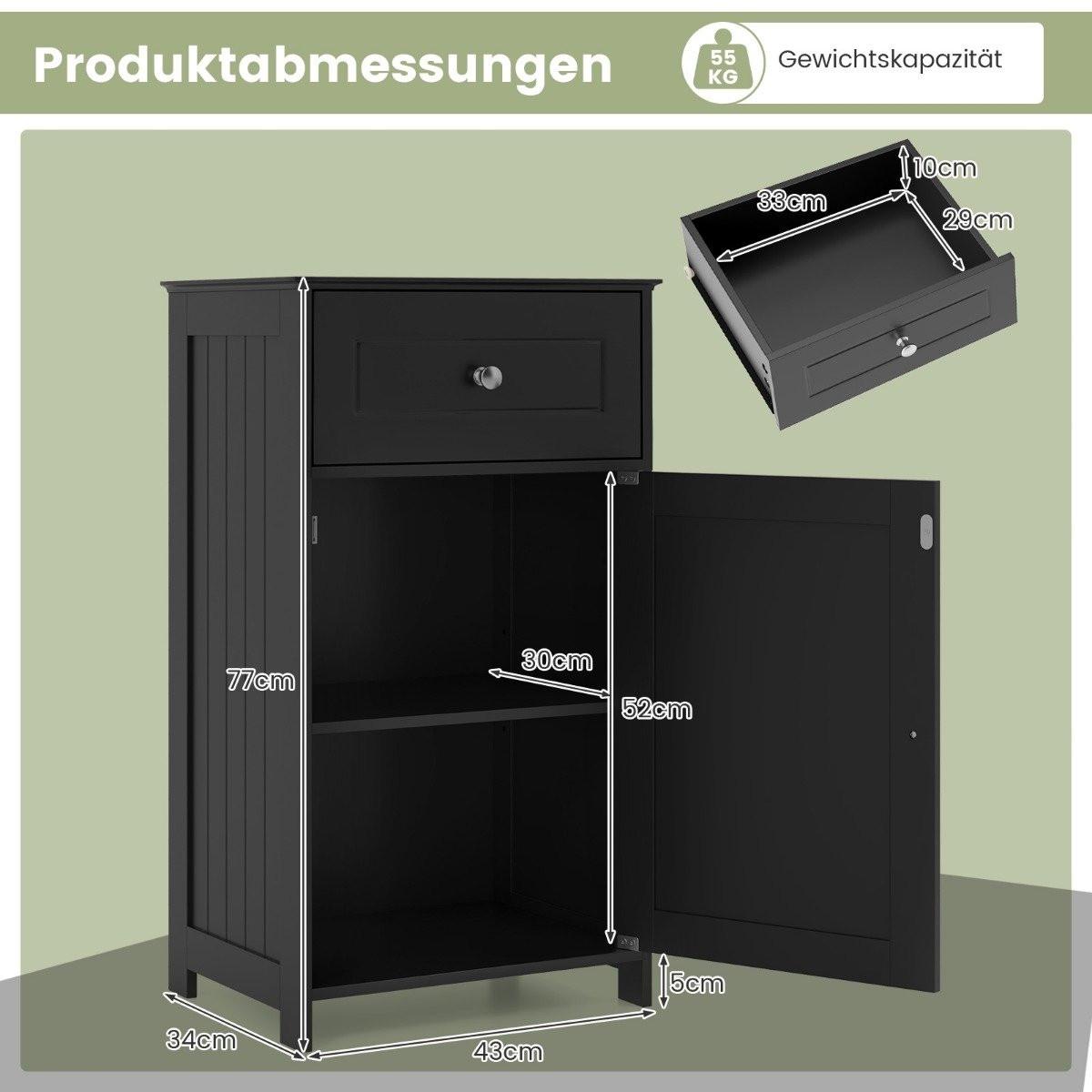 Northix Badezimmerschrank Badschrank schmal mit Schublade & Tür Schwarz