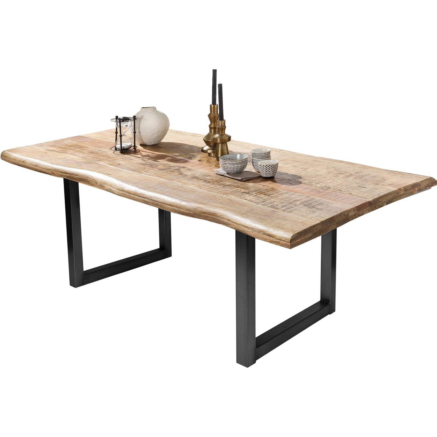 mutoni Massivholztisch 240x100 - Mango natur - Metall antik - mit Baumkante
