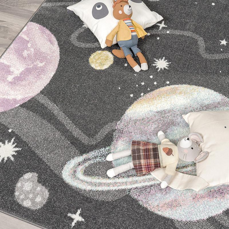 Paco Home Kinderteppich Weltall Universum Antrazith