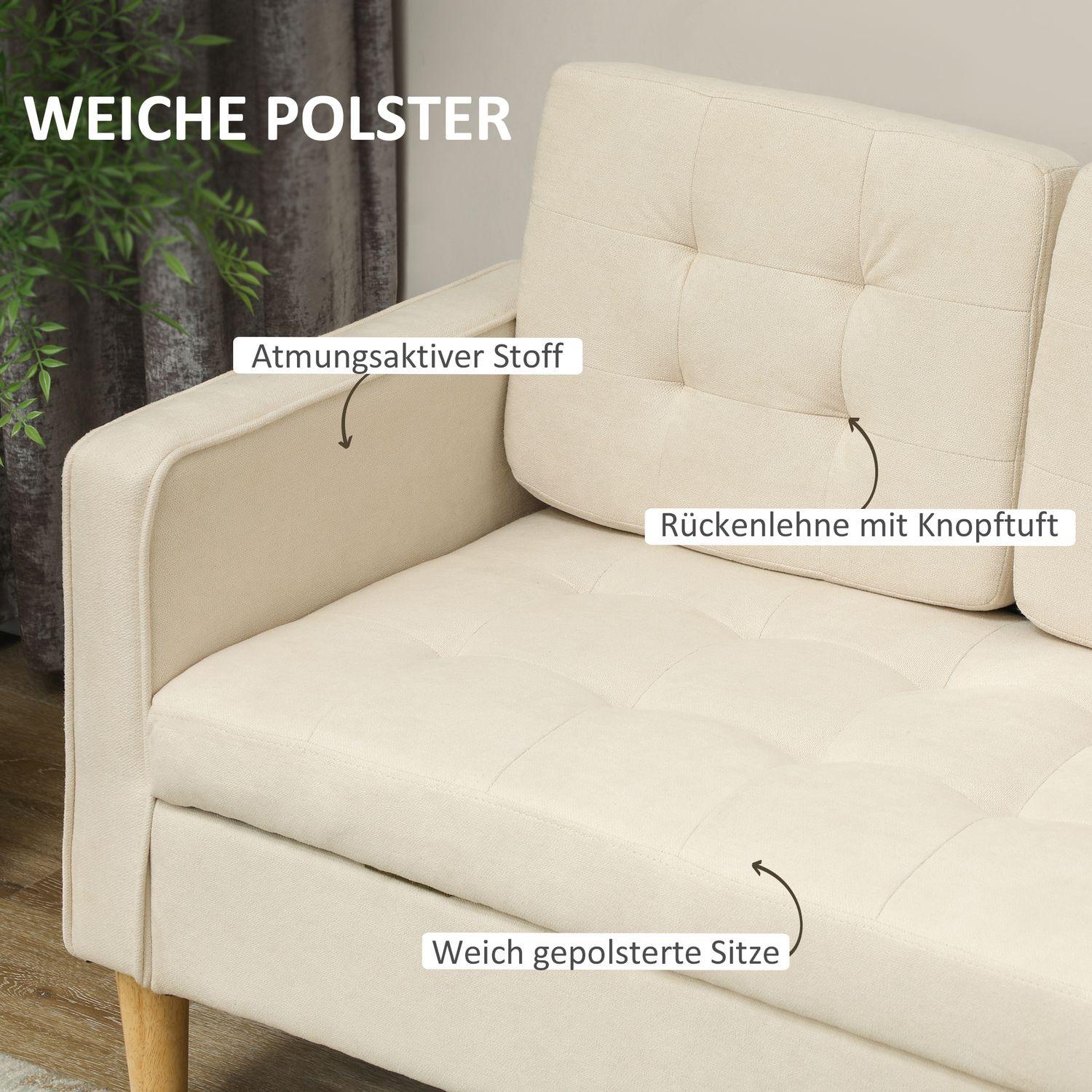 Northio 3 Sitzer Sofa, Couch mit Stauraum, Holzbeine, Gepolsterter Polstersofa mit Samtoptik für Wohnzimmer, Schlafzimmer, 166,5 x 62 x 82 cm, Cremeweiß