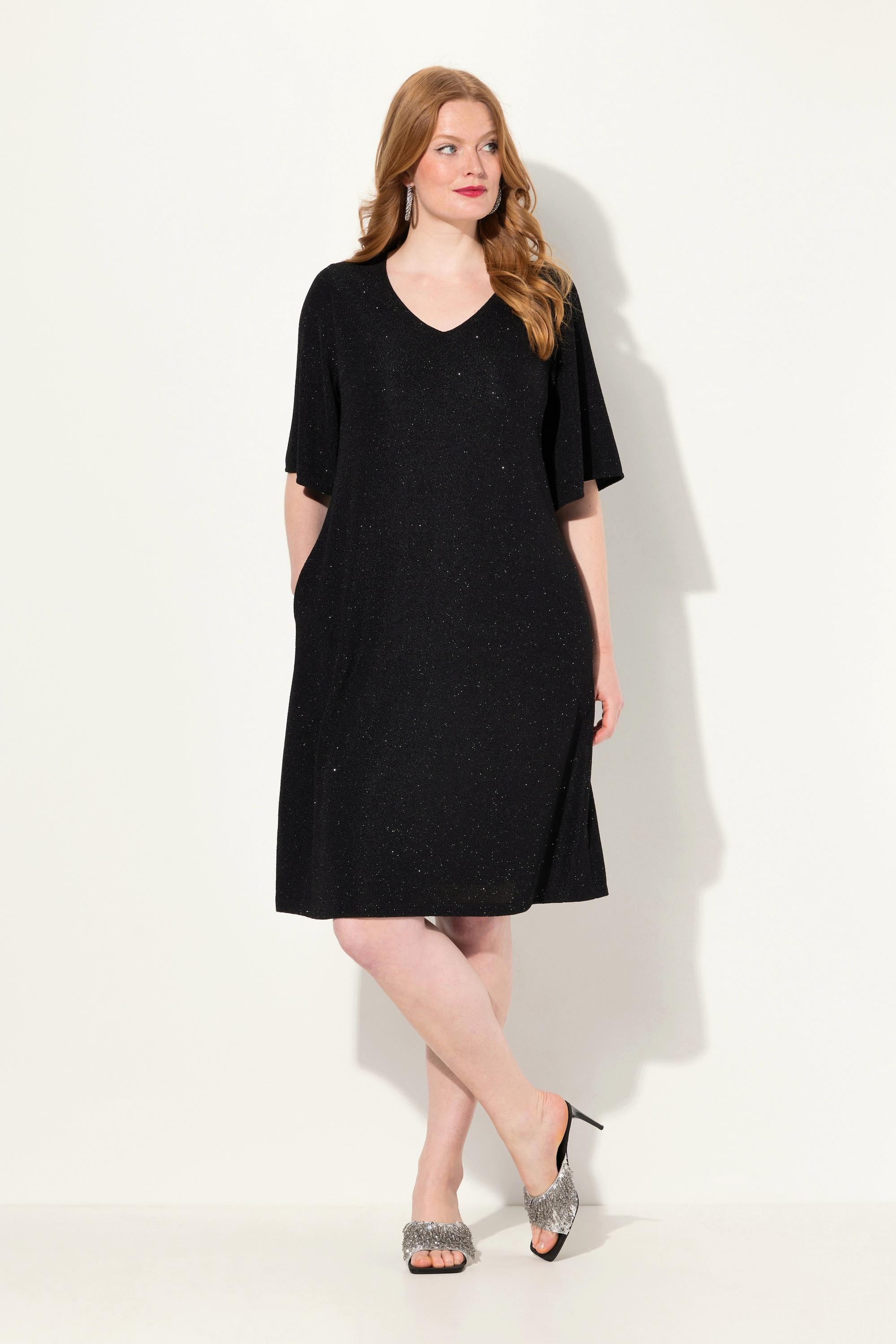 Ulla Popken Midikleid A-Linie Glitter V-Ausschnitt 3/4 Arm