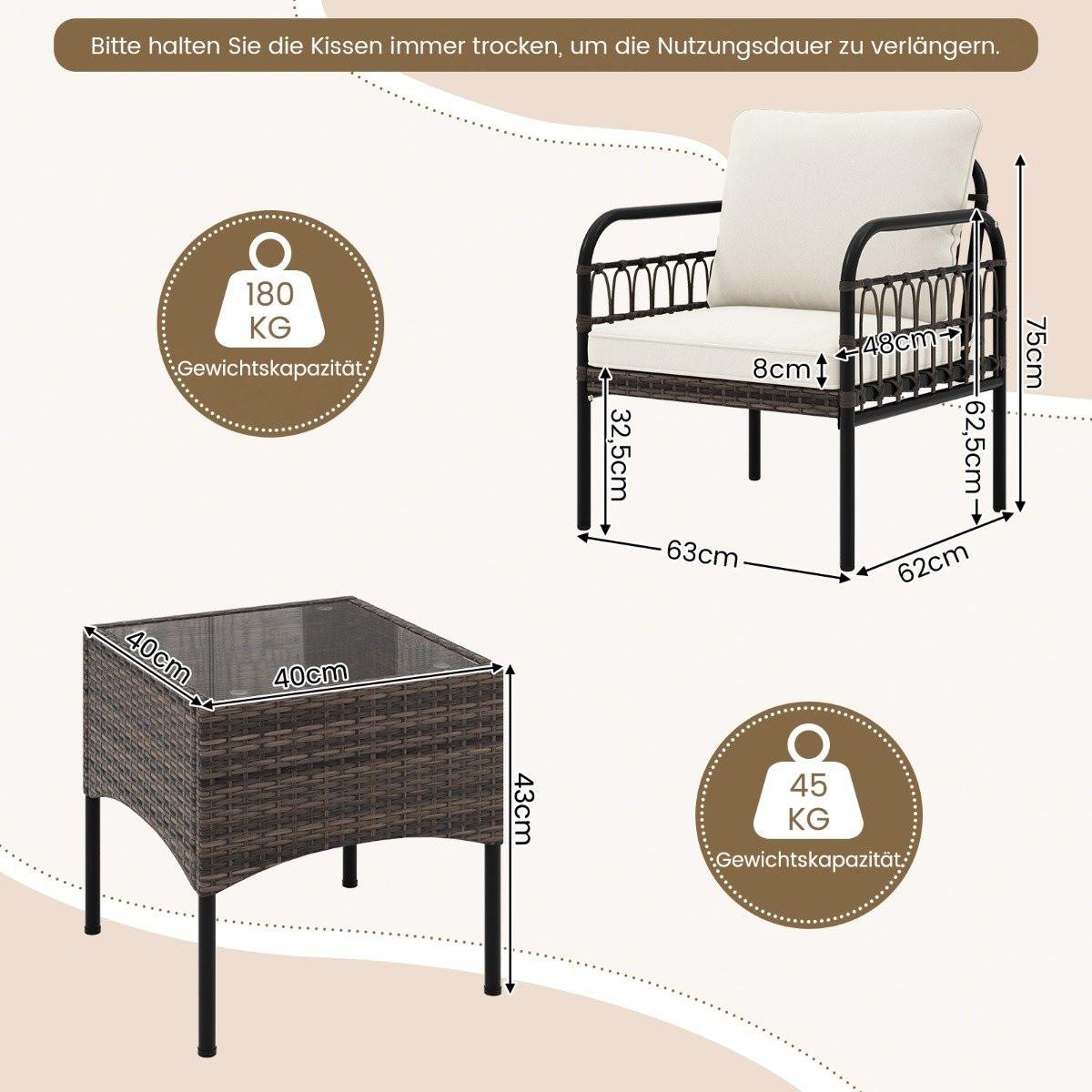 Northix 3tlg. Rattansessel Set mit Glas Beistelltisch & Kissen Gesprächsset Gartenmöbel Set Terrassenstühle