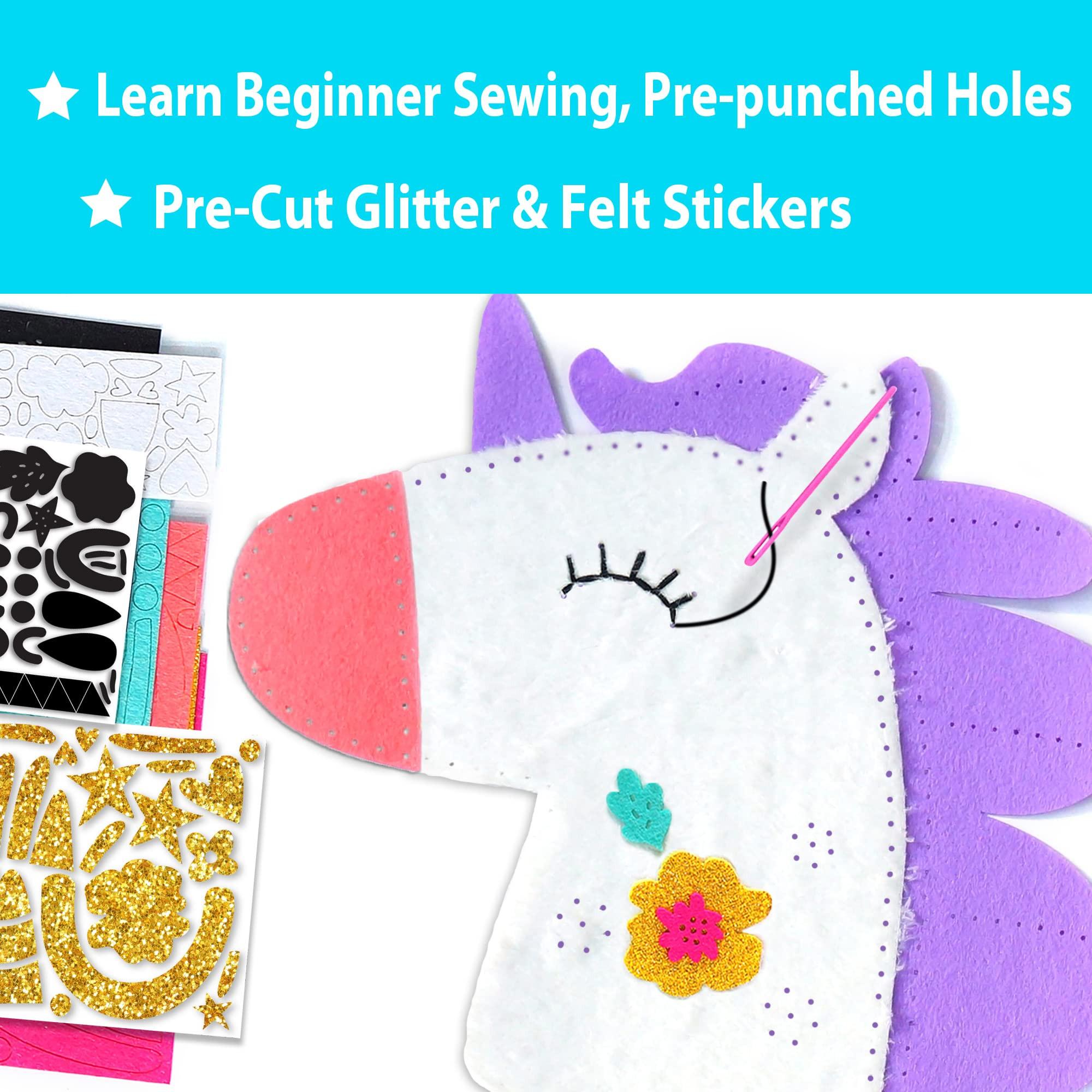Activity-board My First Sewing Unicorn Nähset für Kinder, 5 niedliche Projekte mit Stofftier, Kissen, Mobile, Schlüsselanhänger und Tasche, Anleitung und Filz