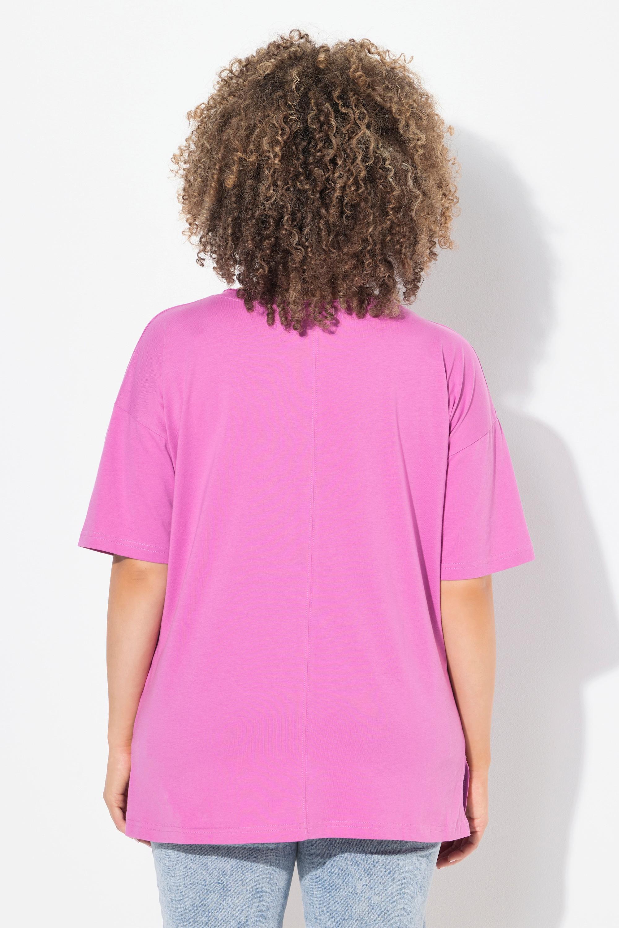 Ulla Popken Oversized Rundhals Halbarm T-Shirt mit Schriftdruck