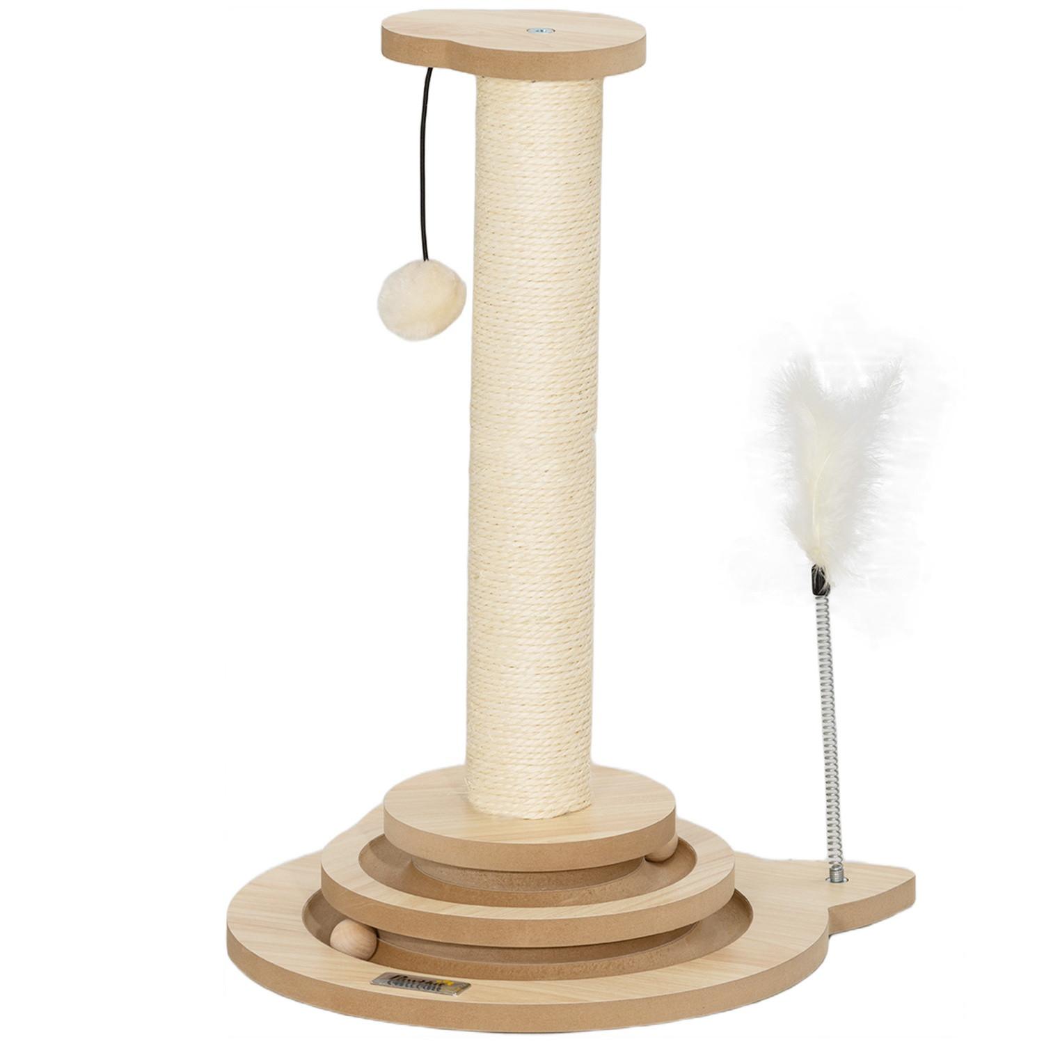 Northio 4-in-1 Kratzstamm, 49cm Kratzsäule, Sisal-Katzenkratzbaum mit Spielball, Kratzbaum für Katzen, Katzen Kratzmöbel, Indoor, Eiche