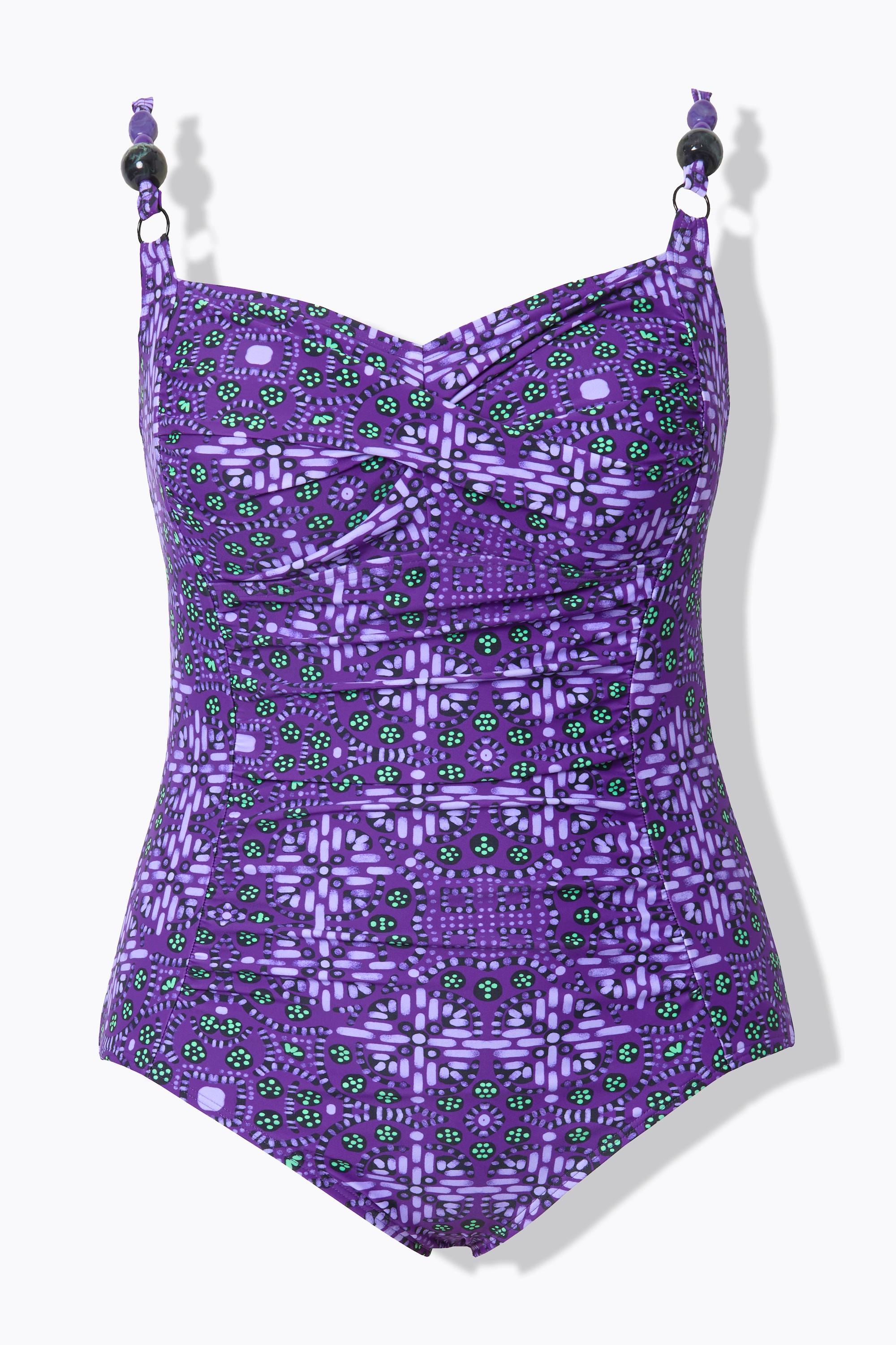 Ulla Popken Badeanzug, drapiert, Softcups, Zierperlen, recycelt