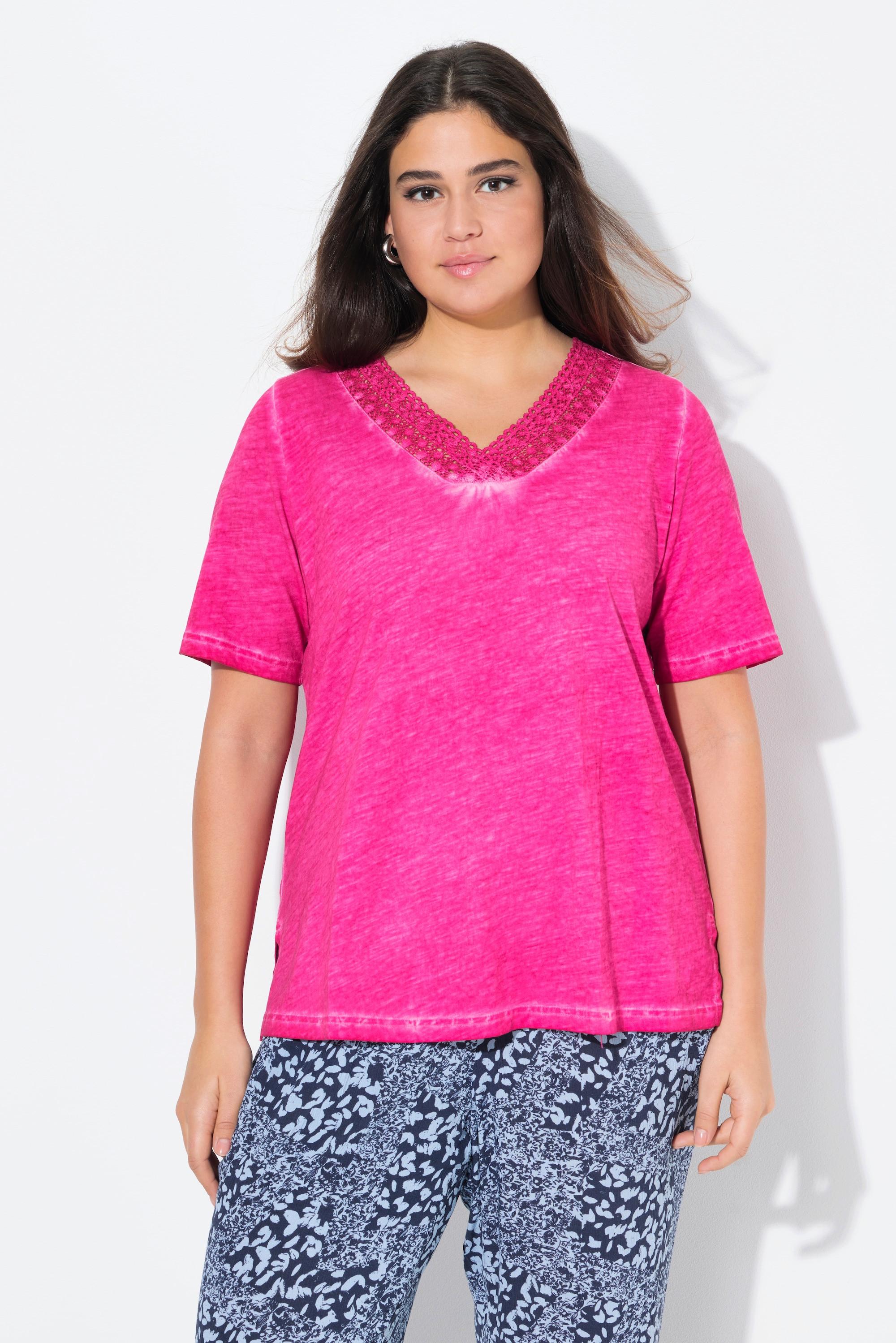 Ulla Popken T-Shirt Spitze Classic V-Ausschnitt Halbarm