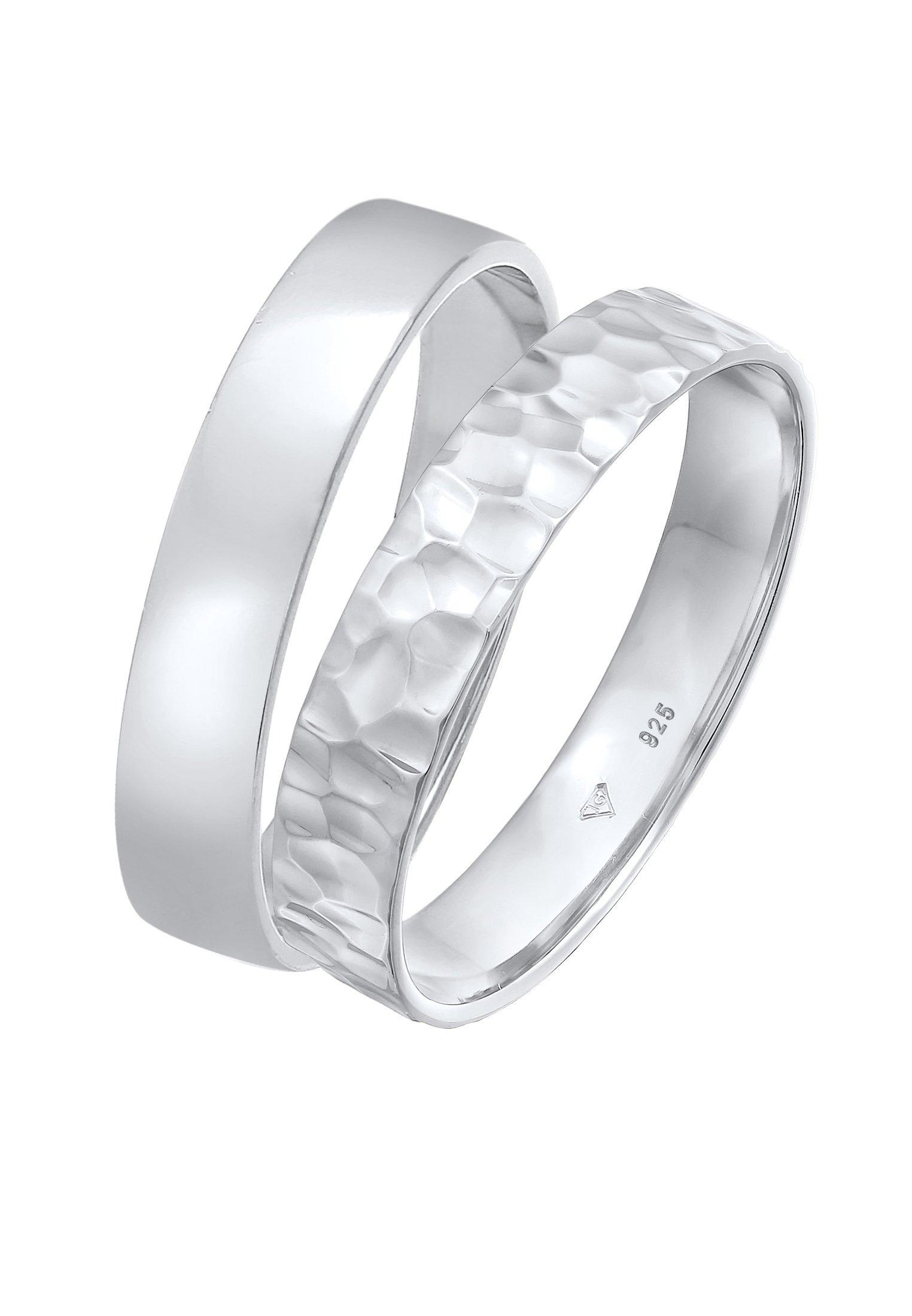 Kuzzoi Ring Set Unisex Basic Gehämmert 925 Silber