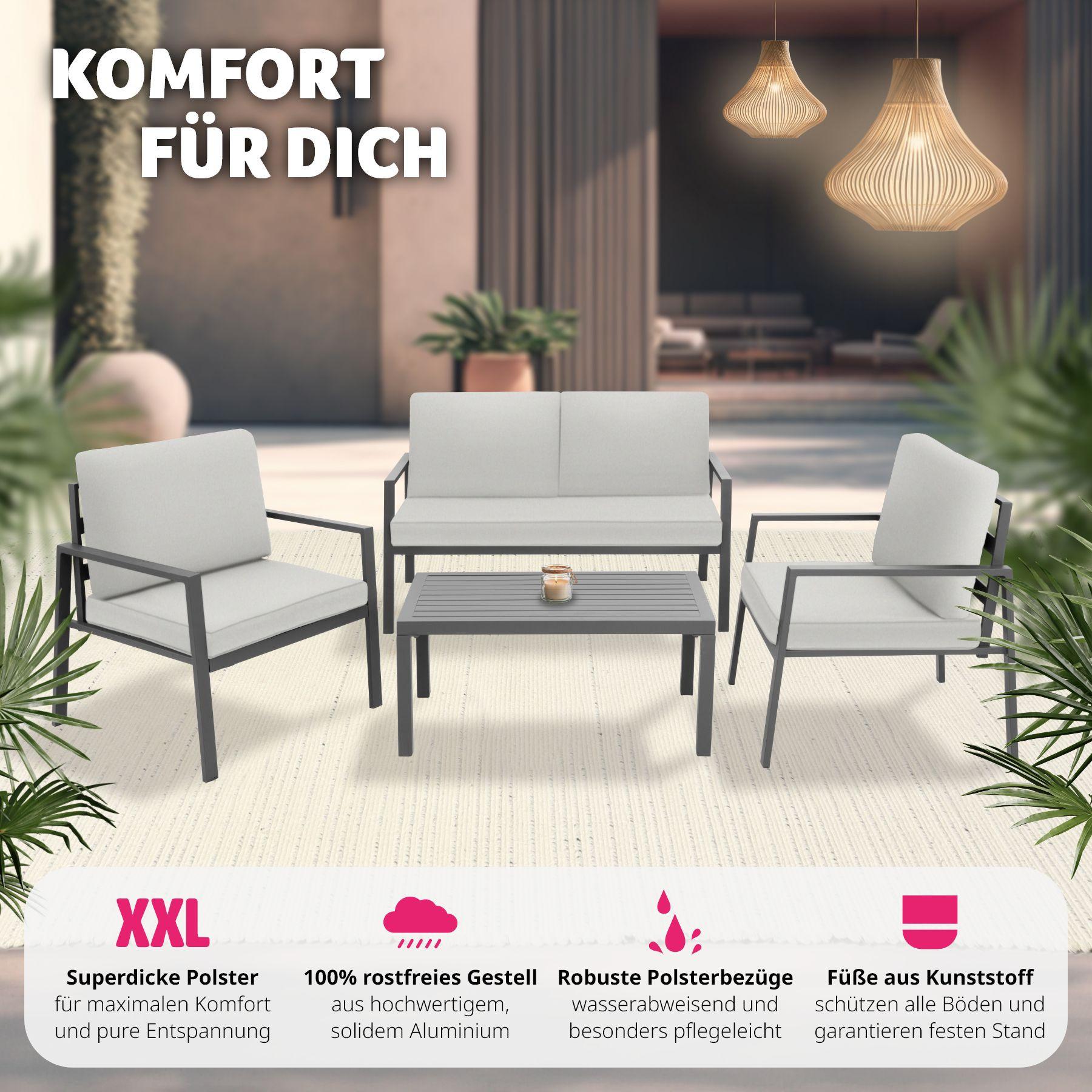 Tectake Sitzgruppe Göteborg mit Tisch Dicke der Sitzpolster 8 cm