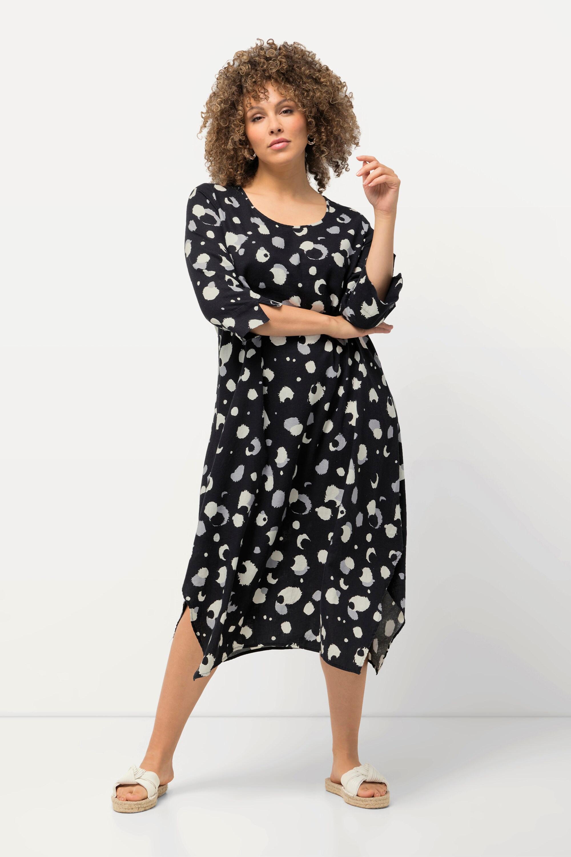 Ulla Popken Leinenmix A-Linien Kleid Rundhals 3/4-Arm