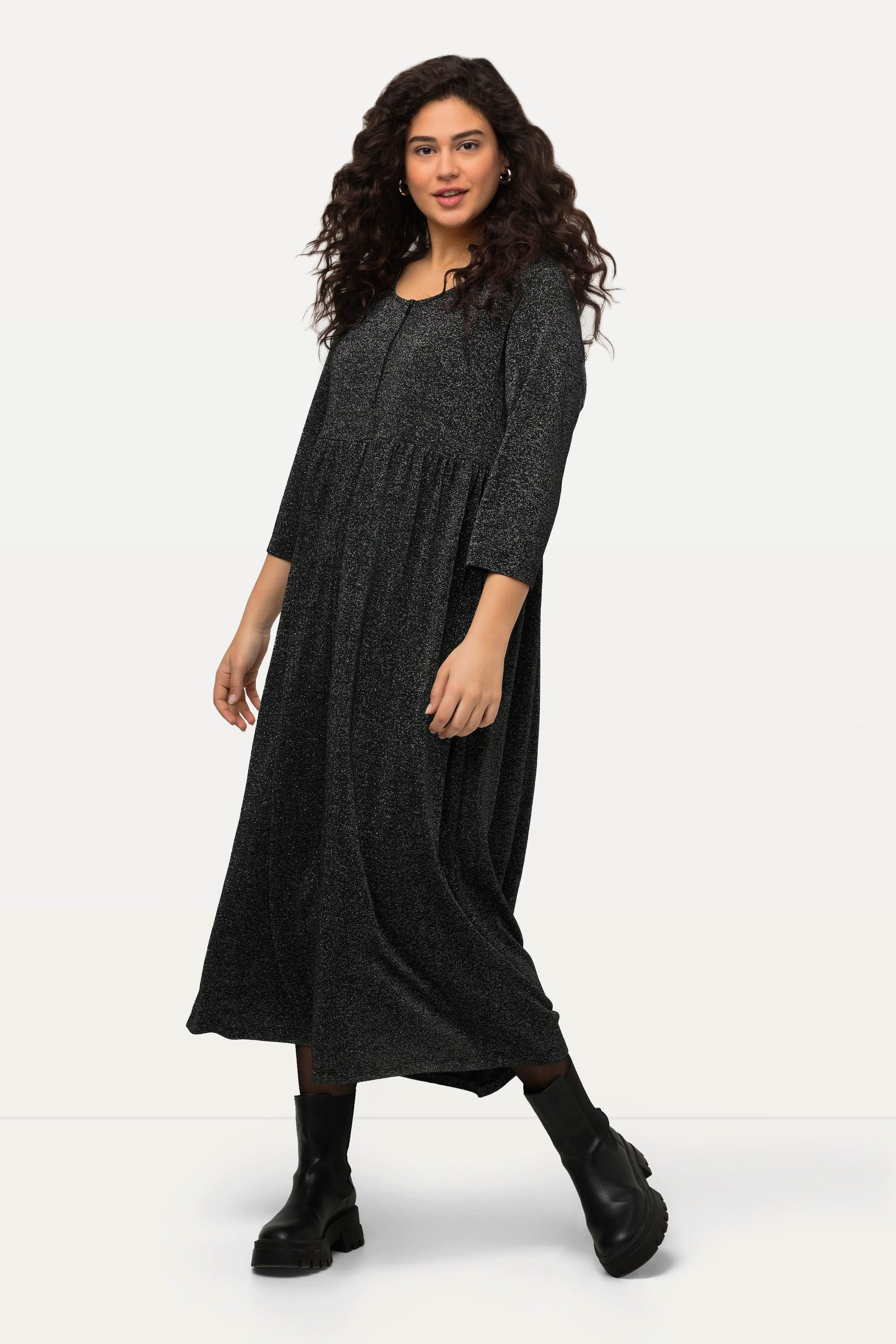 Ulla Popken Jersey Midikleid Metallic-Effekt Rundhals Halbarm