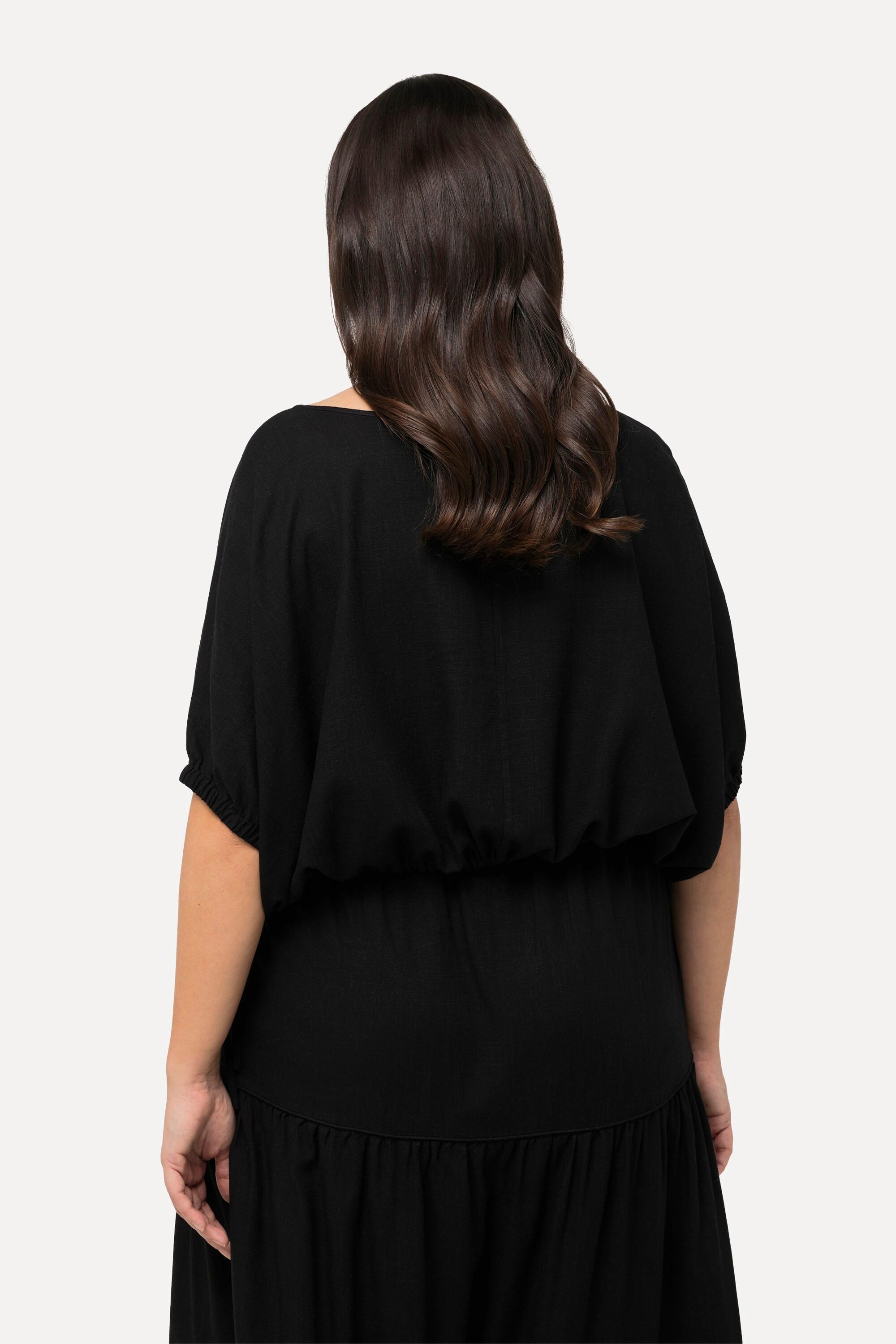 Ulla Popken Leinenmix Oversized Halbarm Bluse mit U-Boot-Ausschnitt