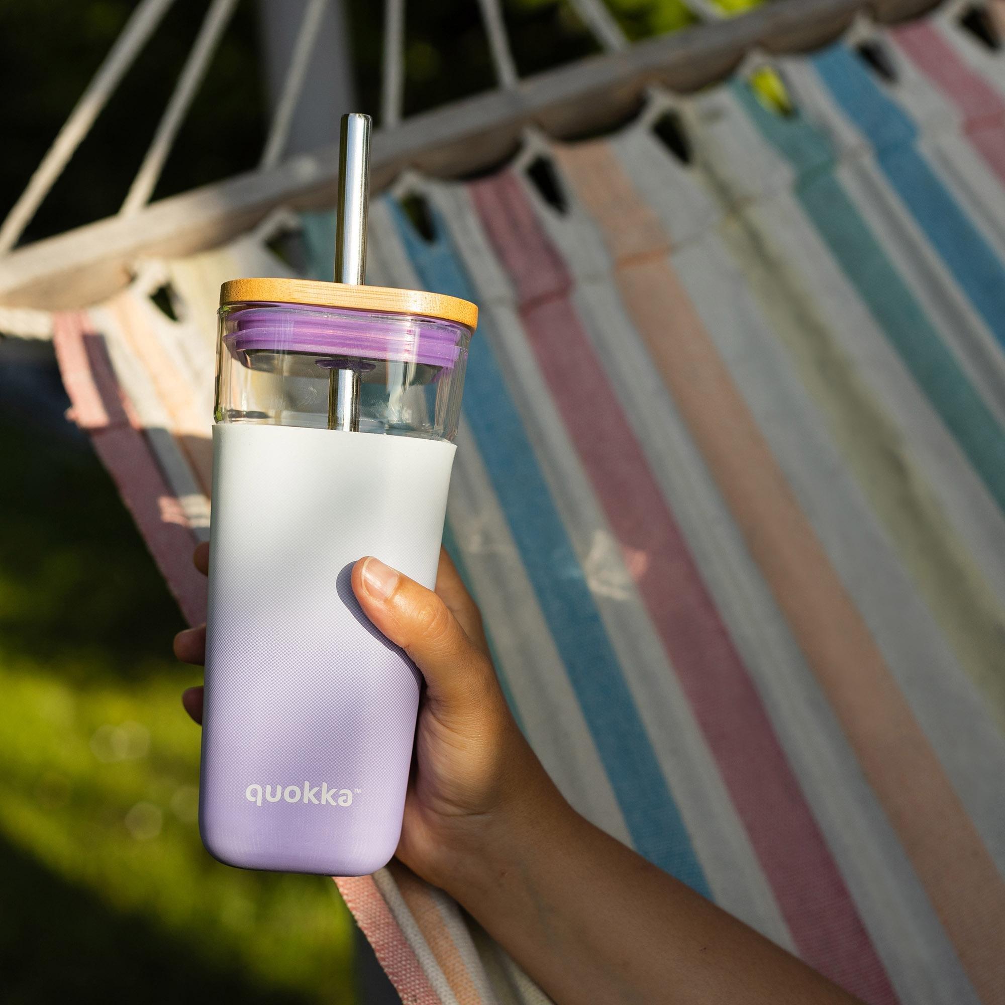 Quokka Cube Glas Lilac Gradient 540 ml - Trinkbehälter mit Strohhalm