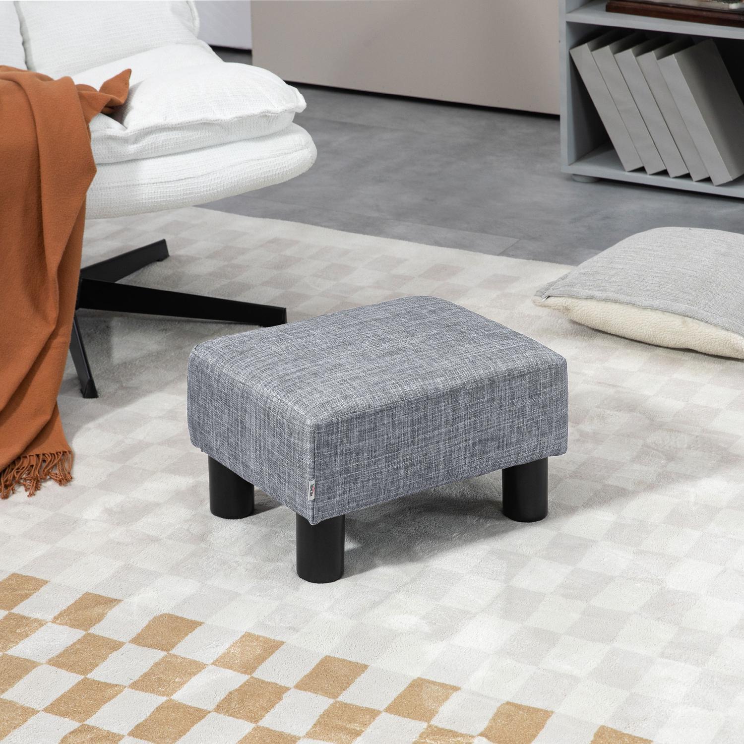 Northio Fußhocker, Sitzhocker, Rechteckiger Ottoman, Fußstütze Aus Leinen, Polsterhocker Bis 150 Kg Belastbar, Für Wohnzimmer, Flur, Grau