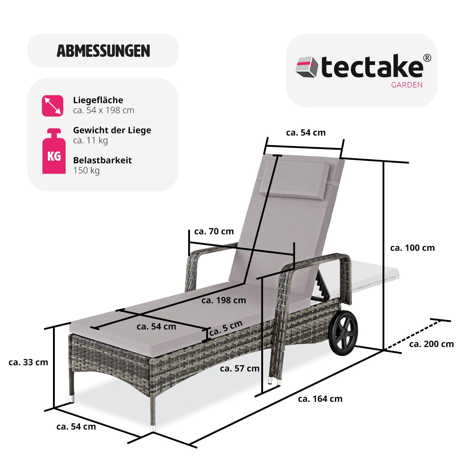 Tectake Sonnenliege Rattan mit Rollen