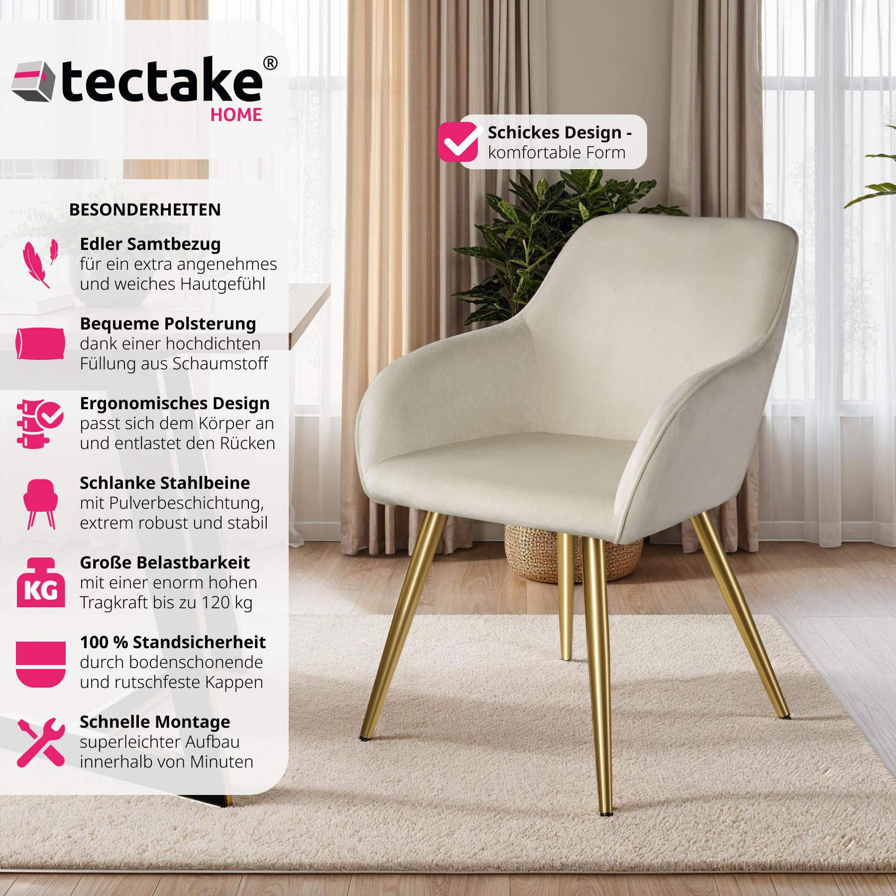 Tectake Stuhl Marilyn Samtoptik, goldene Stuhlbeine