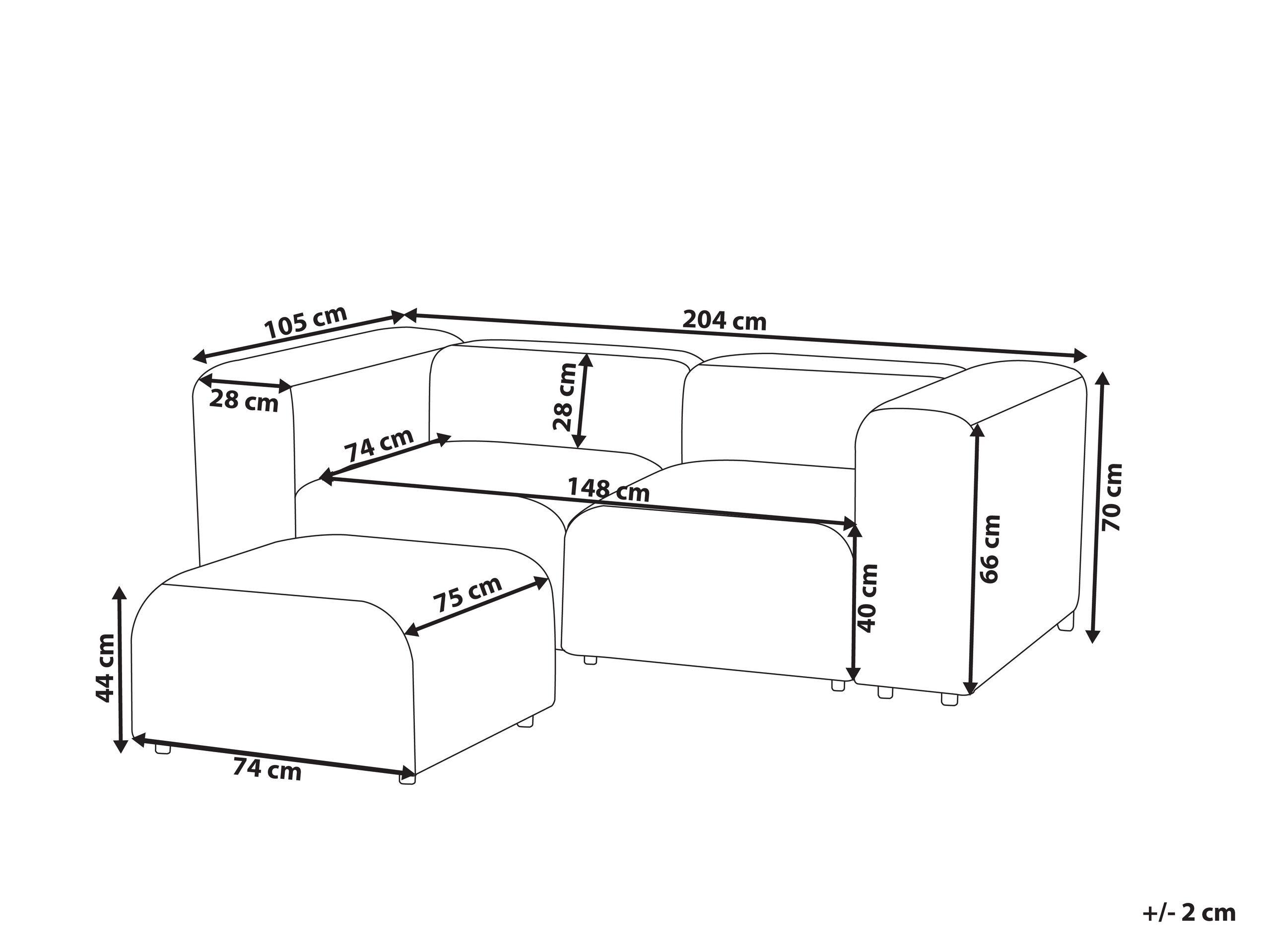 Beliani 2-Sitzer Sofa mit Ottomane aus Samtstoff Modern FALSTERBO