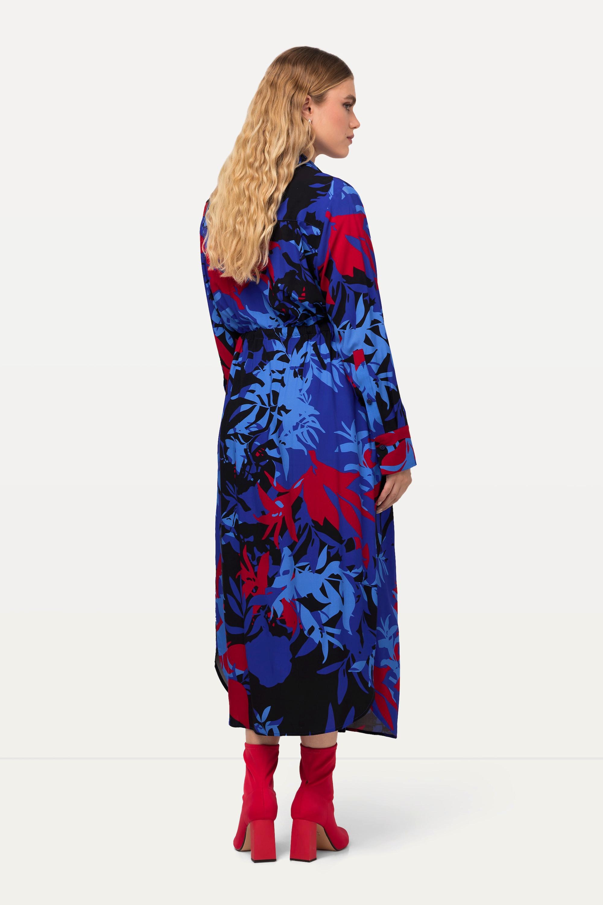 Ulla Popken Midikleid floraler Druck A-Linie Langarm