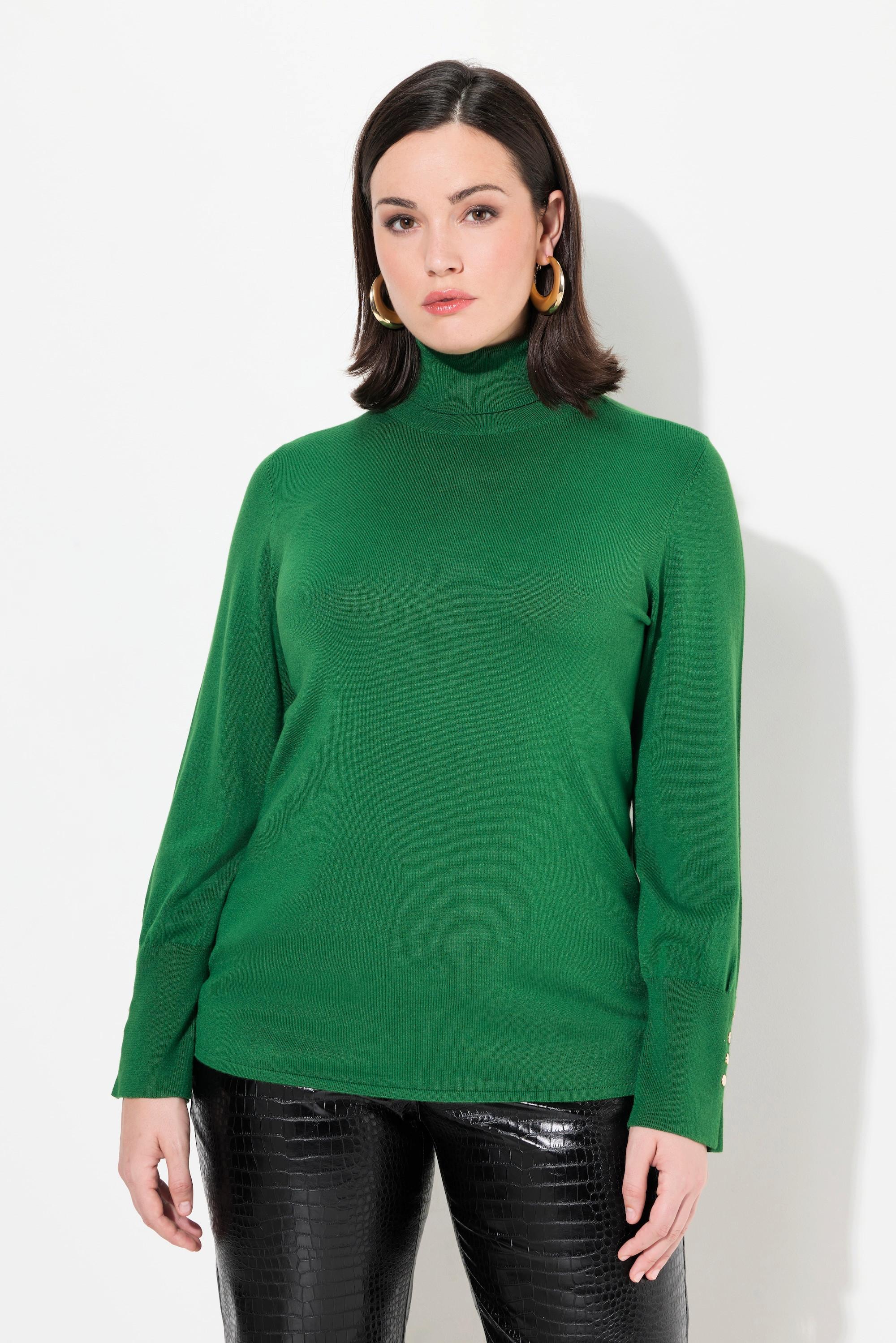 Ulla Popken Pullover, Rollkragen, Zierknöpfe, Langarm