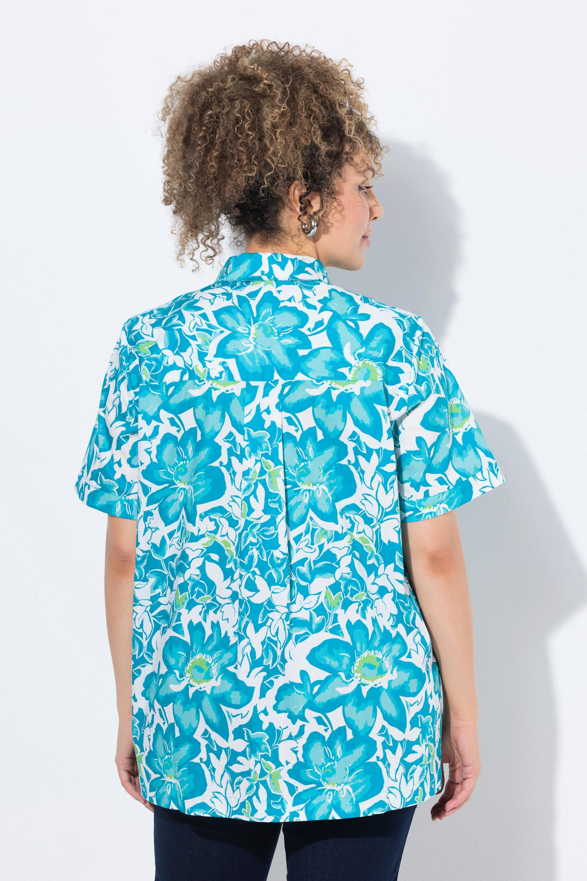Ulla Popken Bluse, Blüten, Hemdkragen, Halbarm