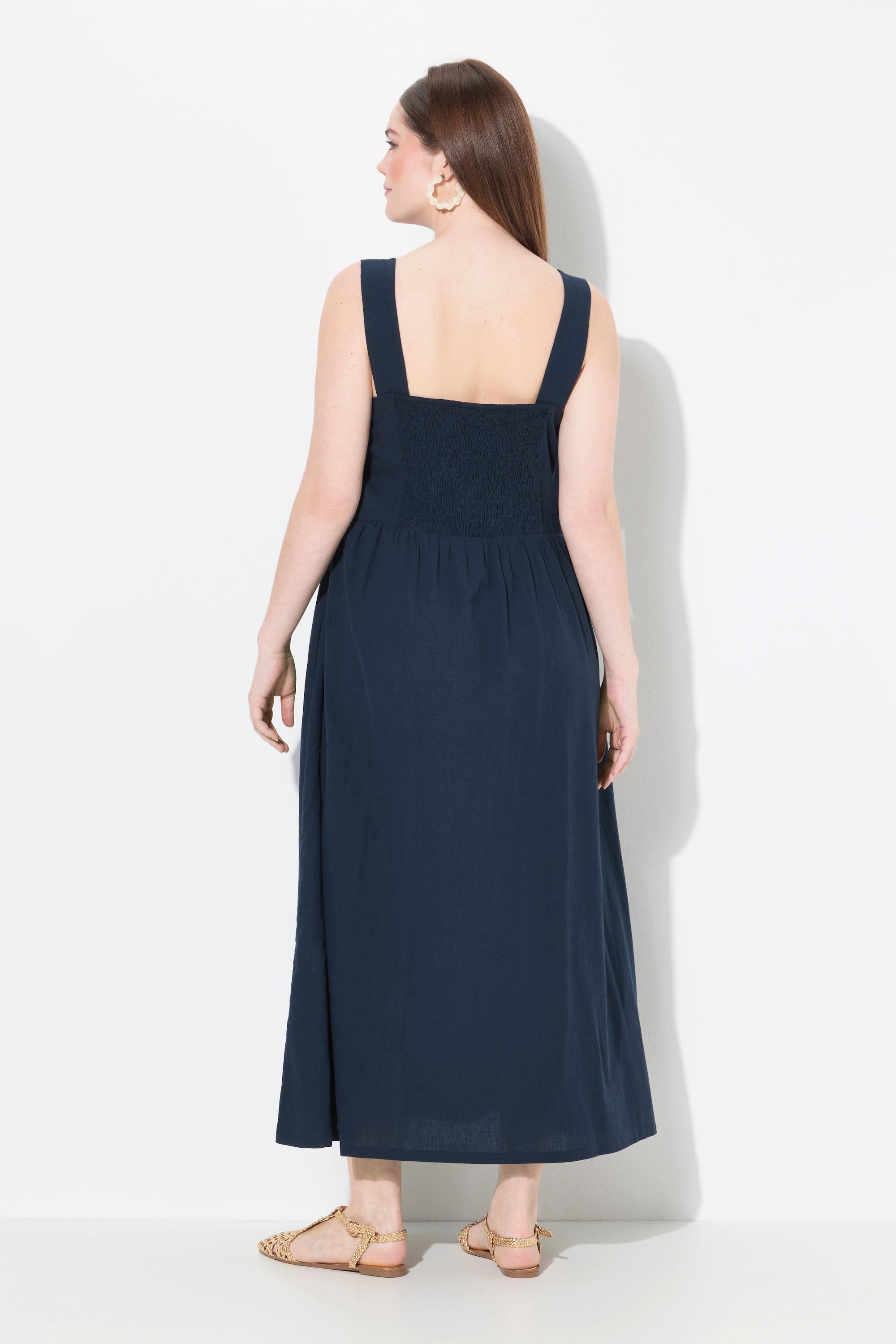Ulla Popken Maxikleid Leinenanteil Ärmellos Taschen