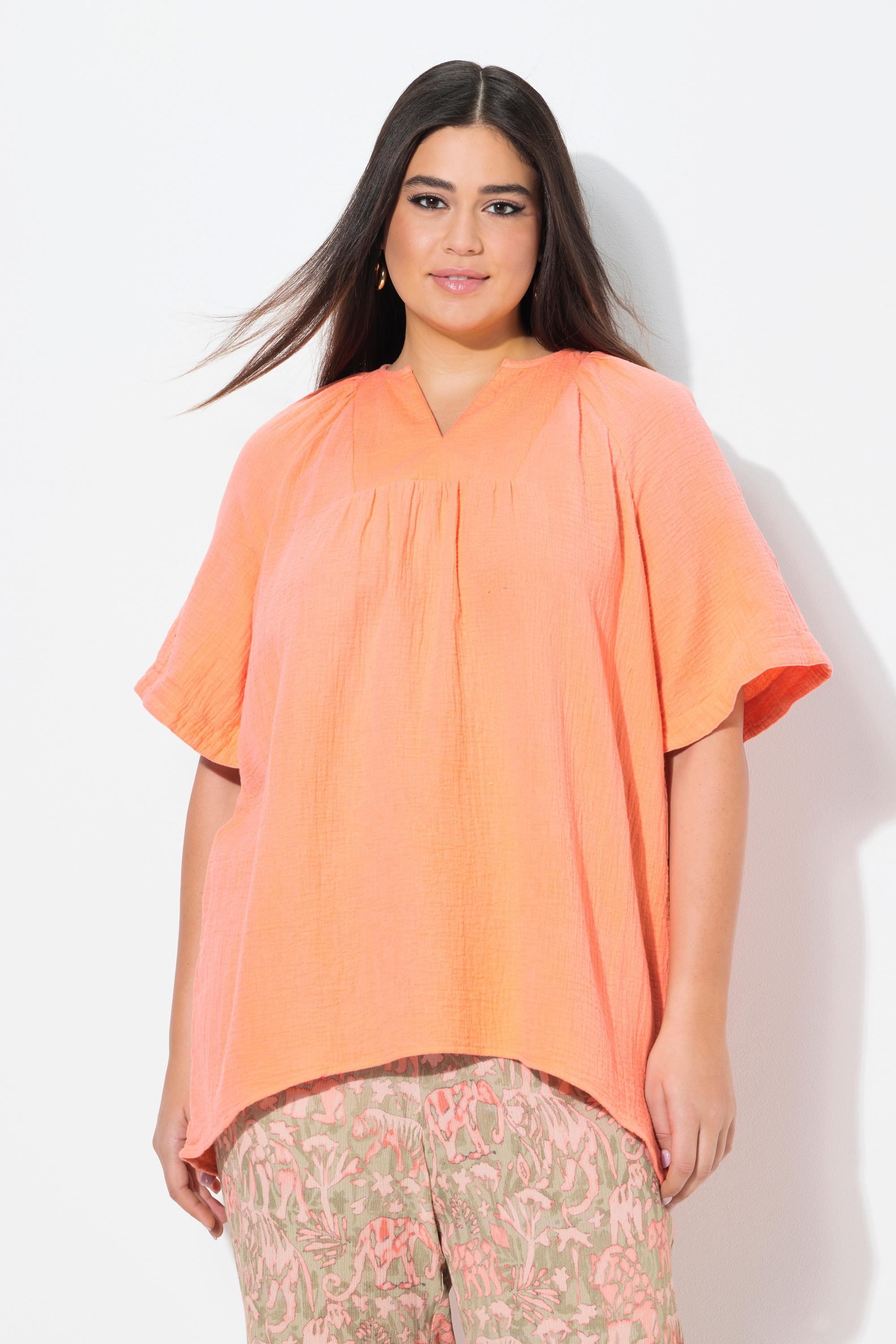 Ulla Popken Musselin-Bluse, A-Linie, Tunika-Ausschnitt, Halbarm