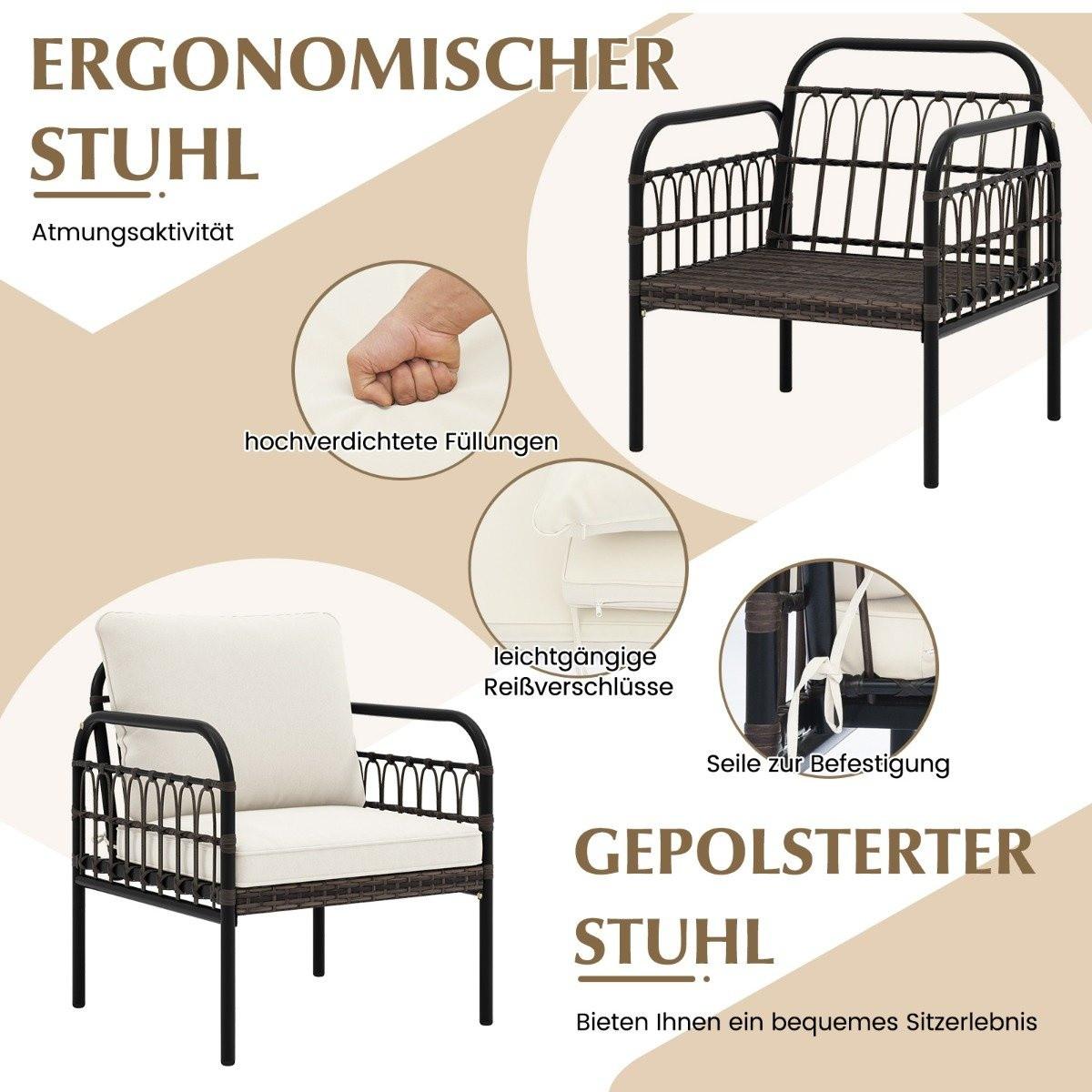 Northix 3tlg. Rattansessel Set mit Glas Beistelltisch & Kissen Gesprächsset Gartenmöbel Set Terrassenstühle