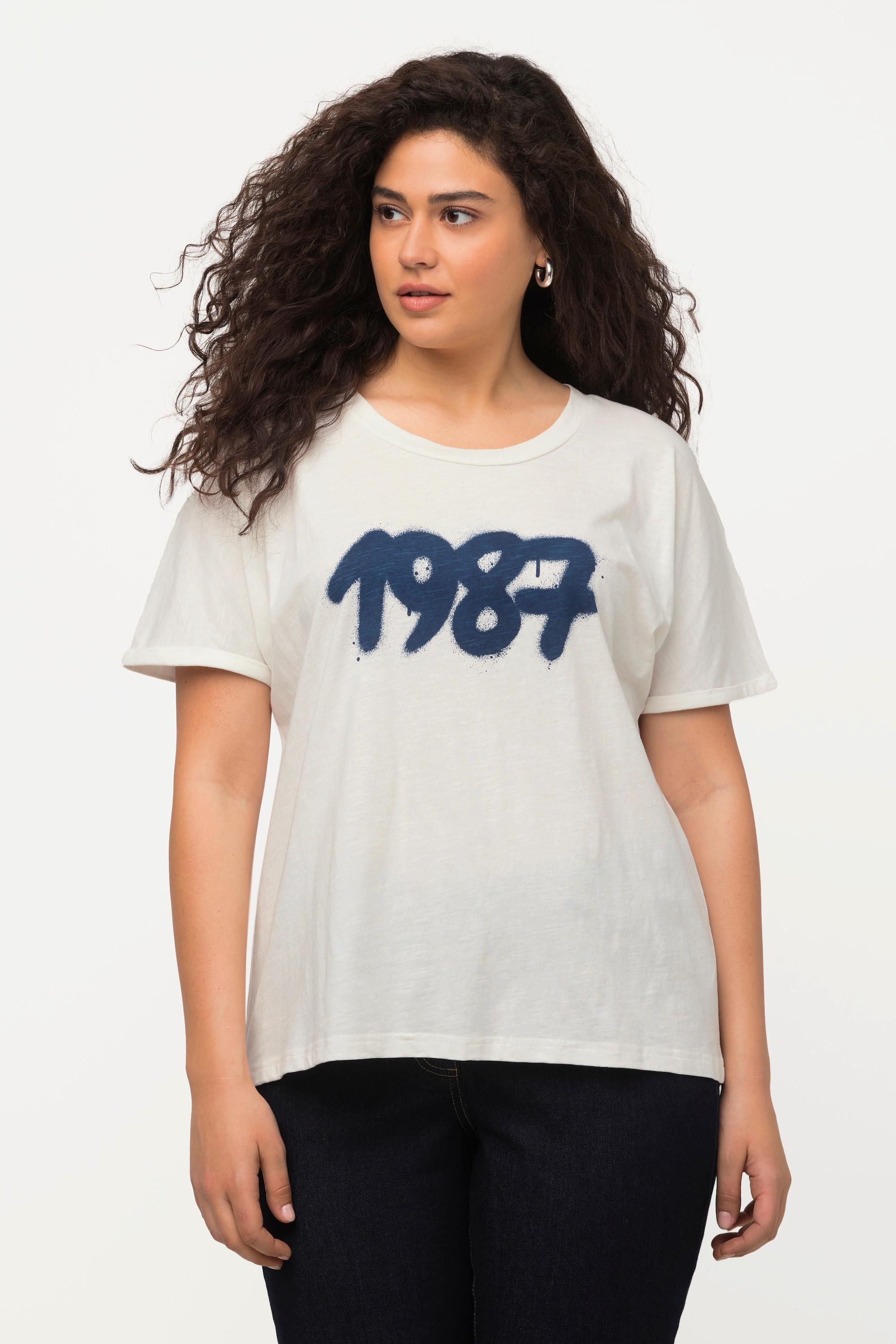 Ulla Popken Oversized Spray Design Rundhals Halbarm T-Shirt