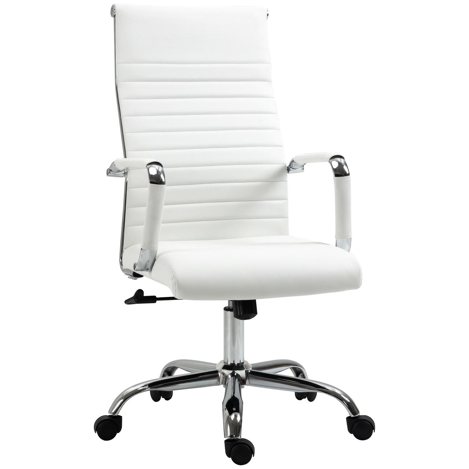 Northio Bürostuhl mit Wippfunktion, Stahlfüße, ergonomisch, 360°-Drehräder, Kunstleder, Belastbarkeit 120 kg, 54 x 62 x 104-114 cm, Weiß