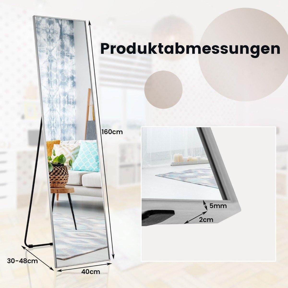 B2X Ganzkörperspiegel 2 in 1 Standspiegel & Wandspiegel aus bruchsicherem Glas Silber
