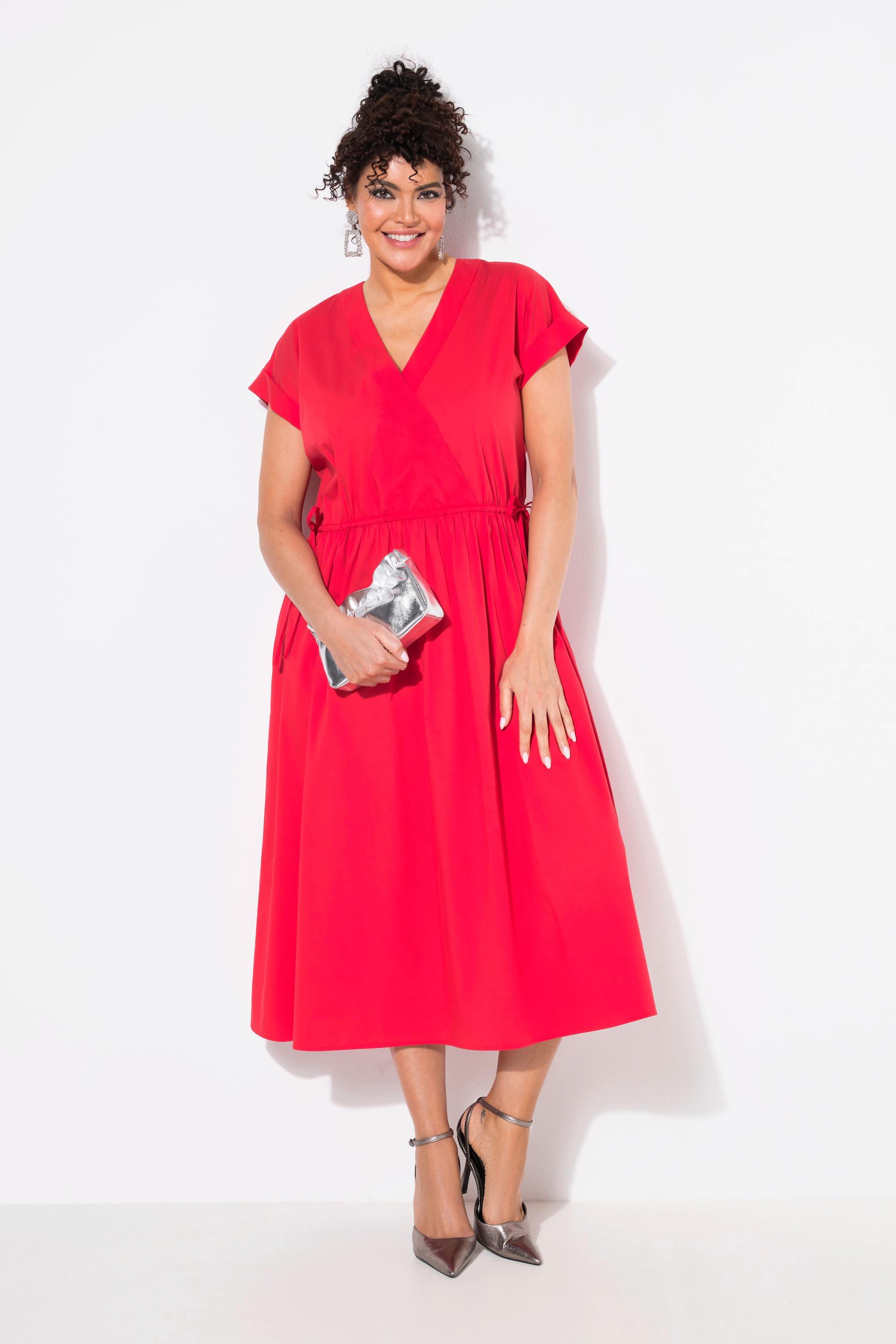 Ulla Popken Maxikleid Popeline V-Ausschnitt Halbarm