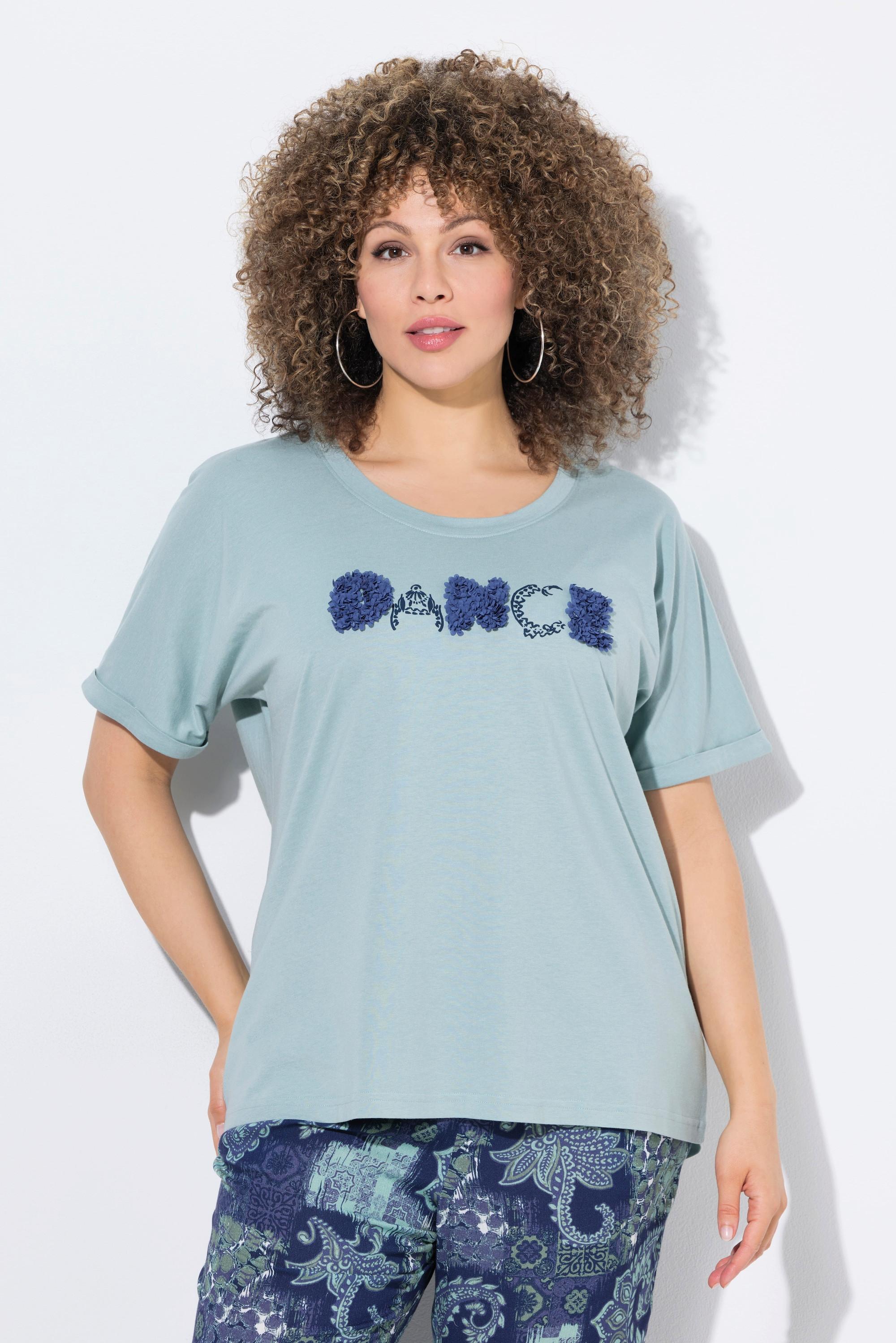 Ulla Popken Oversized Rundhals Halbarm T-Shirt mit Schriftmotiv