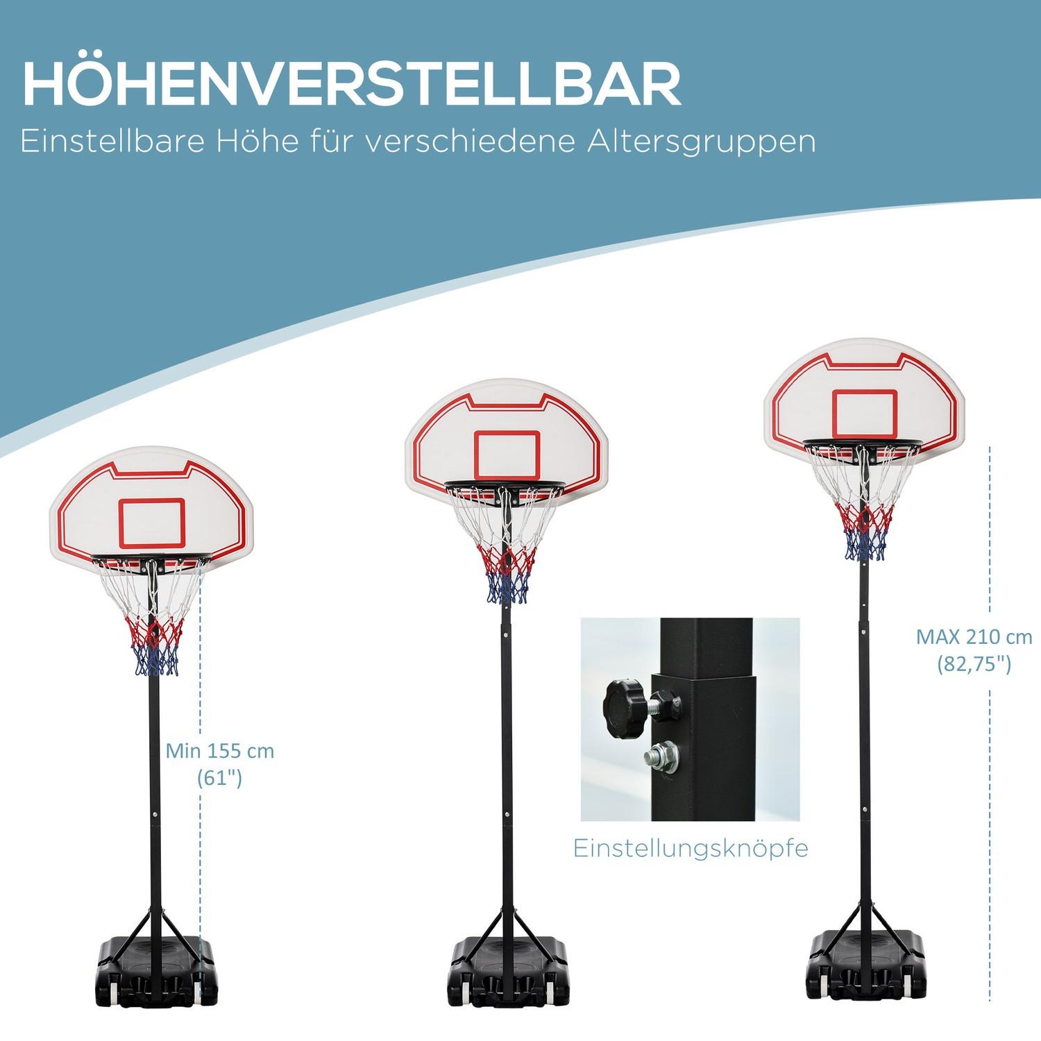 Northio Basketballanlage Kinder Rollbar Höhenverstellbar 194-249Cm Wasserbefüllbar Pe Stahl Schwarz