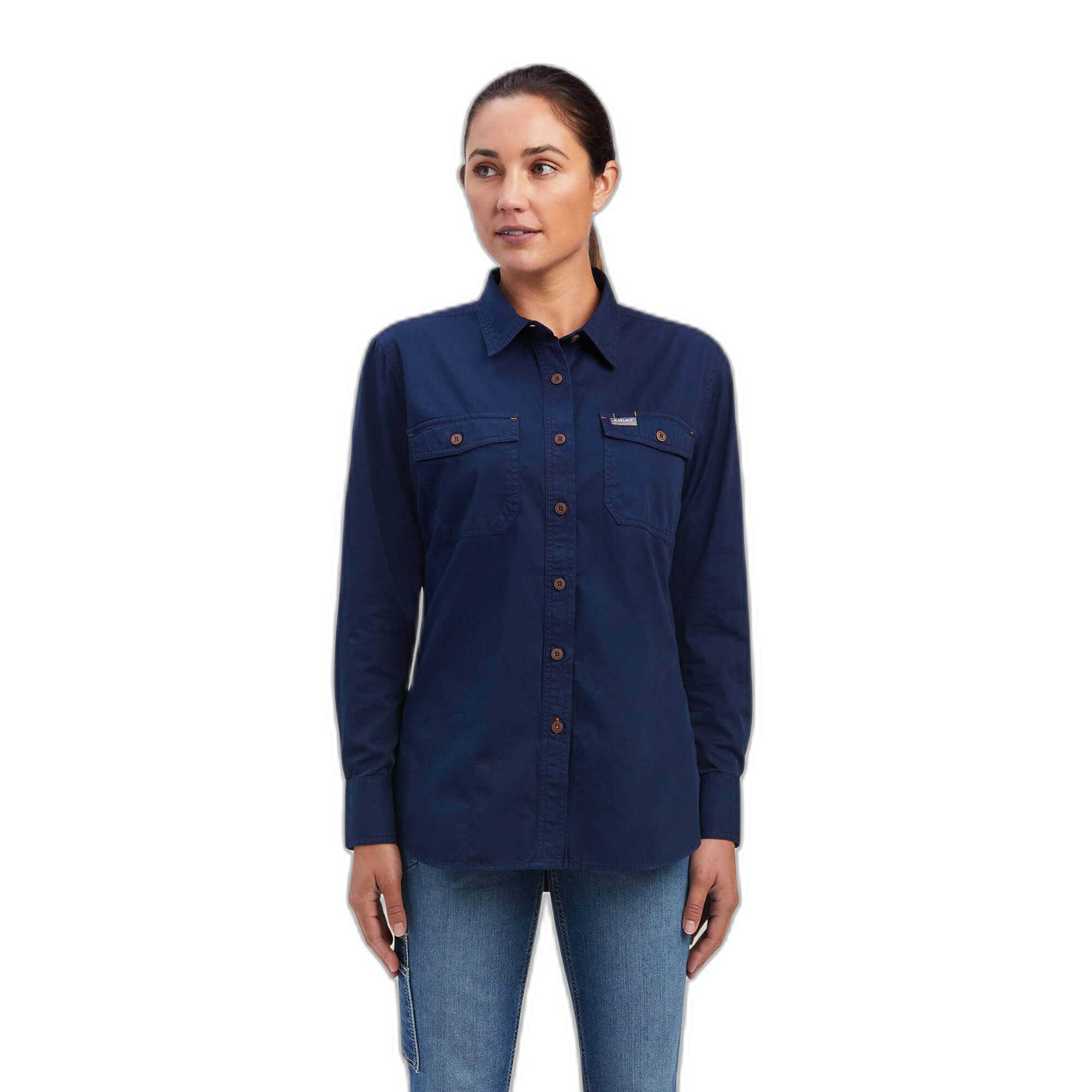 Ariat langarmshirt aus verwaschenem twill, damen rebar