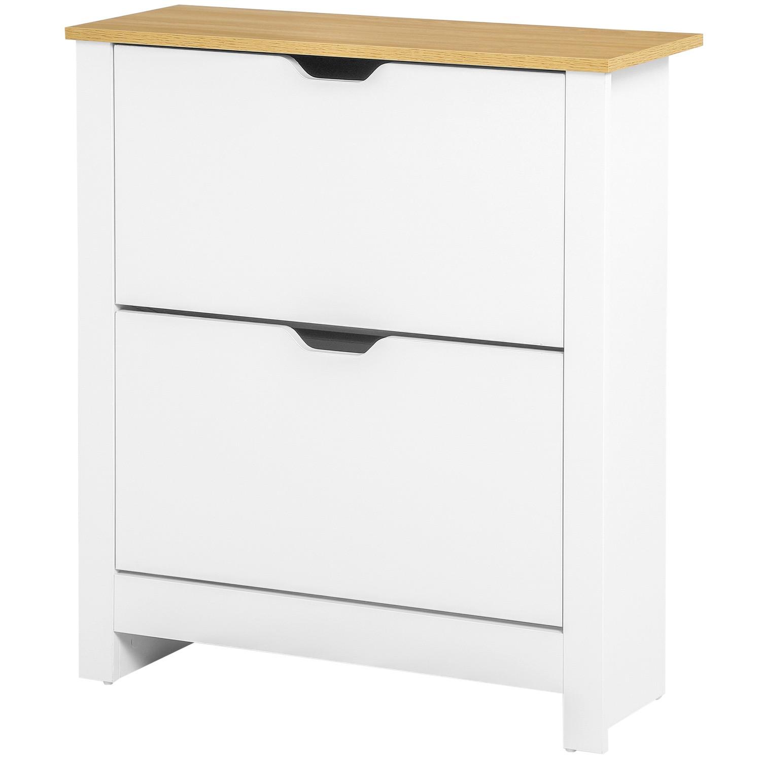 Northio Schuhschrank Platzsparend Schuhkipper Mit 2 Klappen Für 12 Paar Schuhe, Schuhregal Für Flur, Weiß+Natur