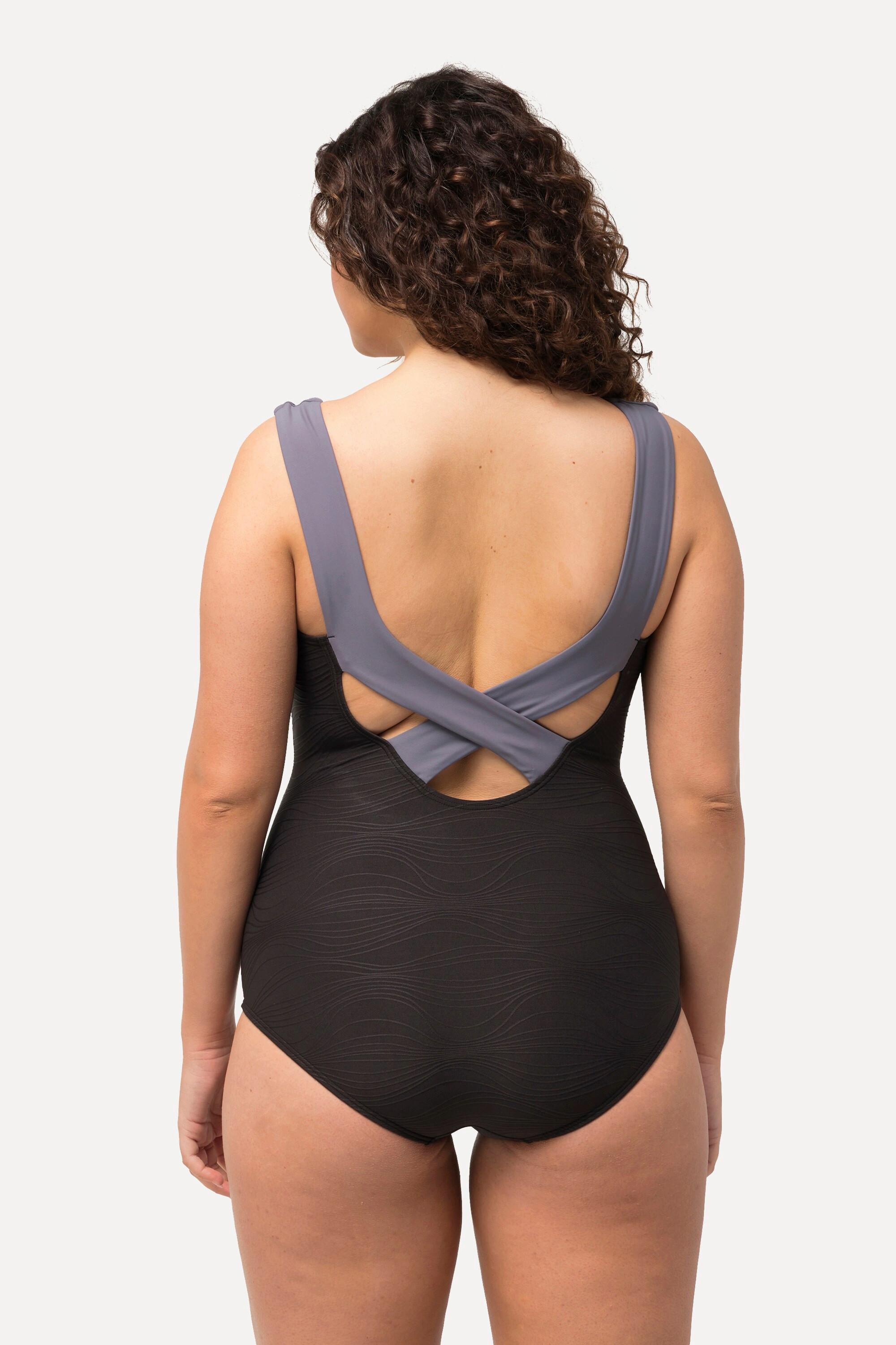 Ulla Popken Badeanzug, Struktur, Softcups, gekreuzte Rückenträger